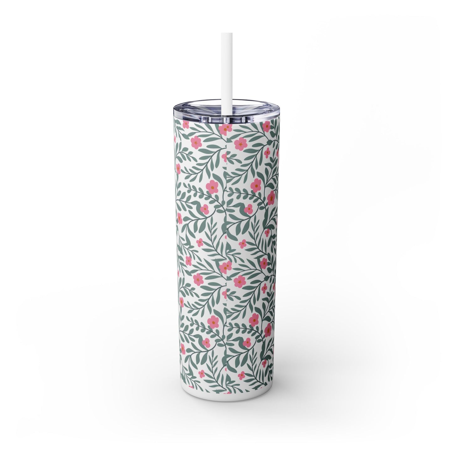 Personalized Floral Skinny Tumbler with Straw, 20oz