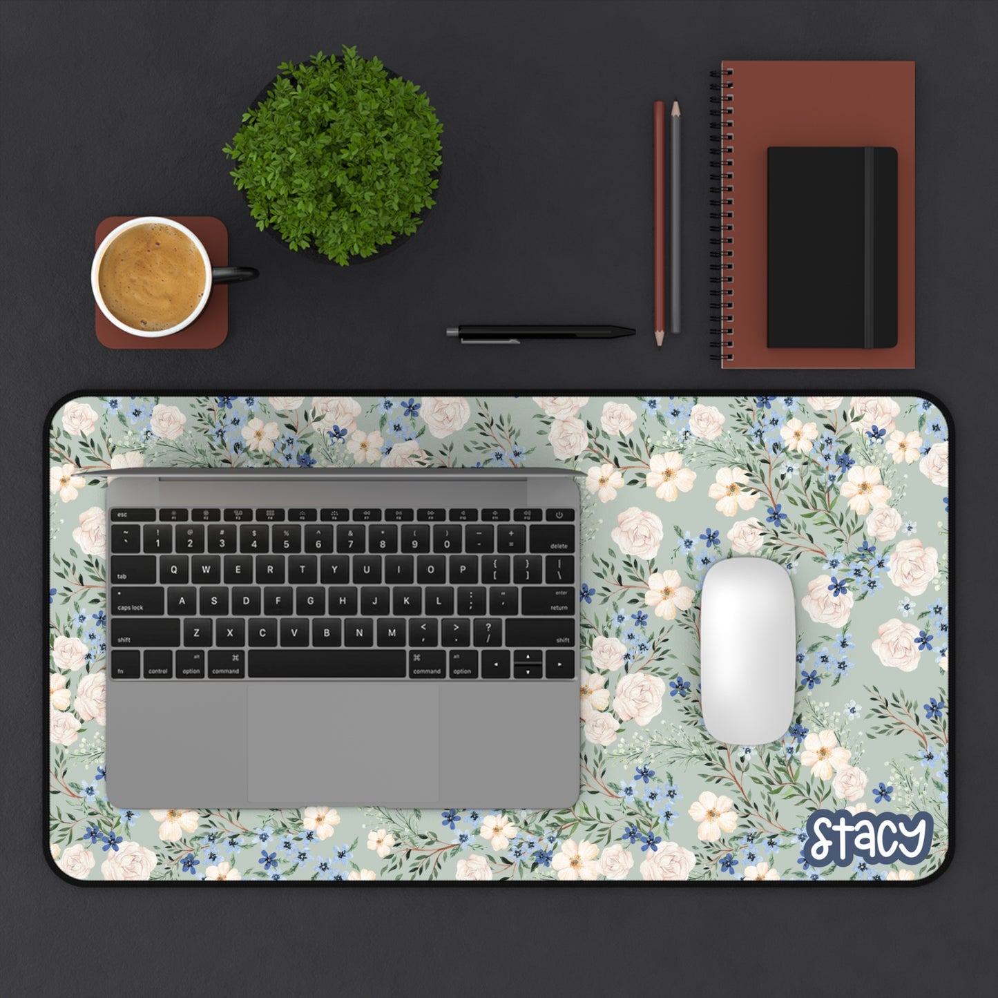 Floral Personalized Desk Mat, Office Decor, Home Office Accessories, Gift for Her, Custom Name Desk Pad