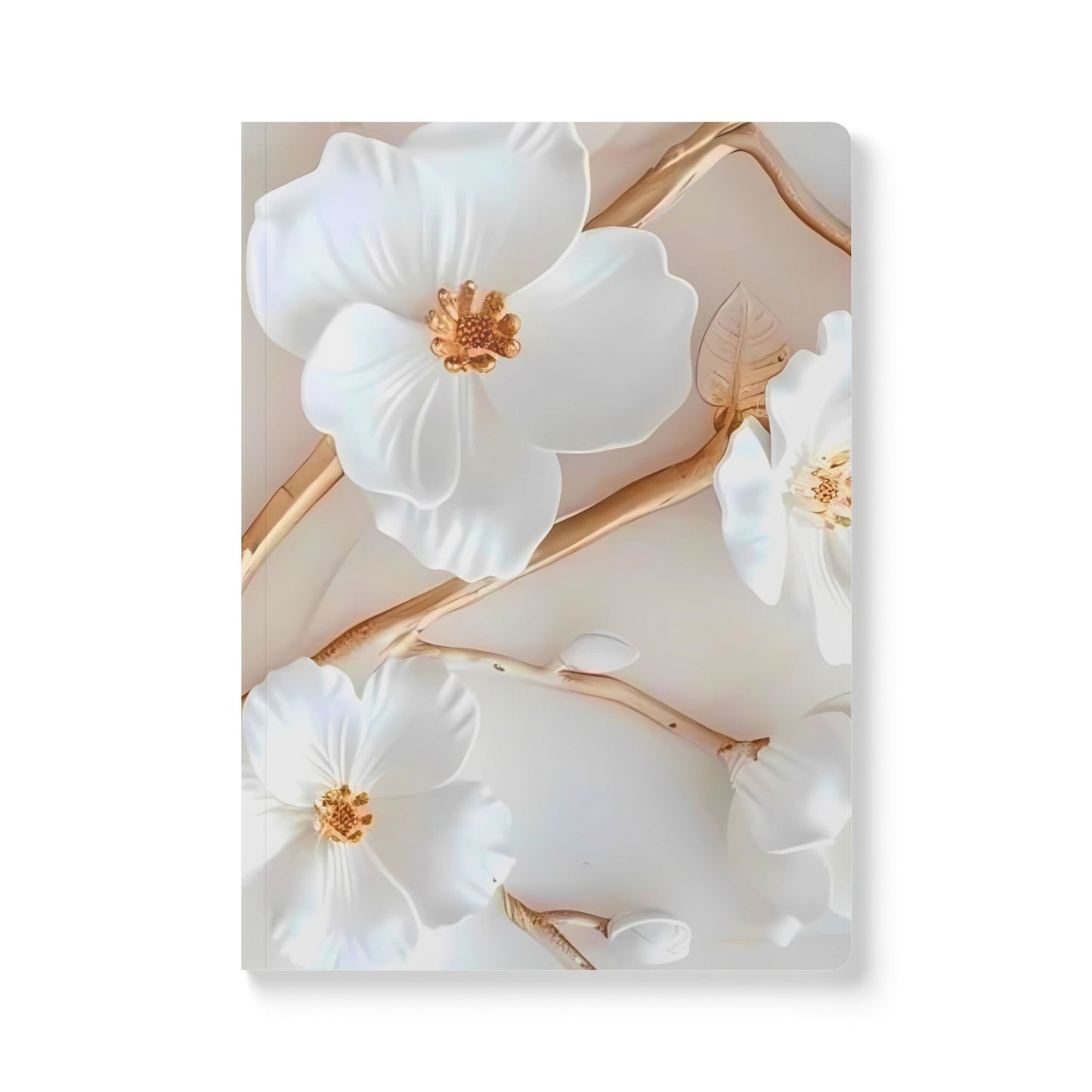 White & Gold Floral Leather Journal (faux leather), Elegant Floral Journal, Premium Notebook for Writing, Gift for Writers, Journaling, Junk Journal