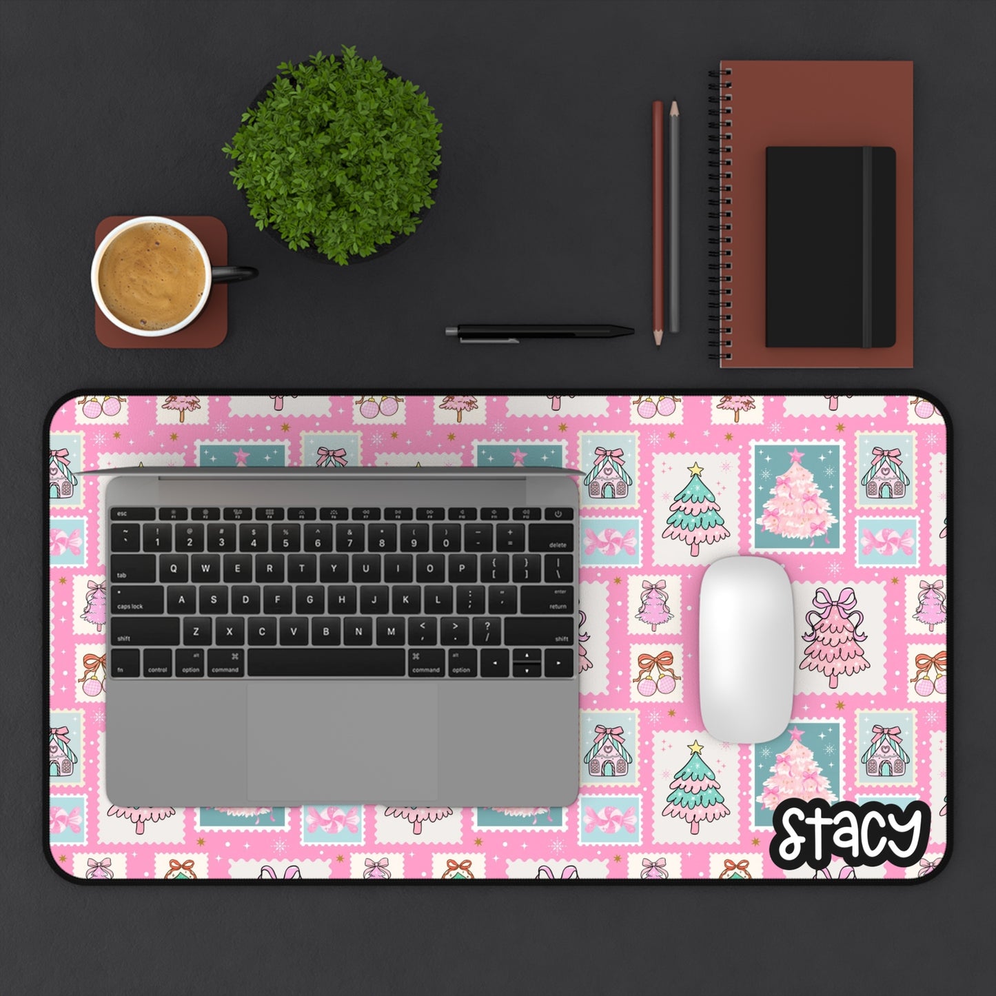 Personalized Pink Christmas Trees Desk Mat