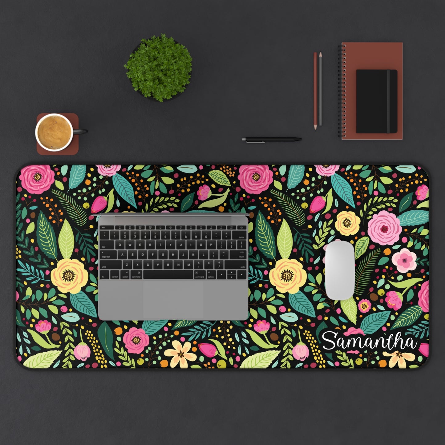 Personalized Hibiscus Floral Desk Mat | Elegant Floral Desk Mat | Chic Botanical Desk Mat | Cute Desk Pad