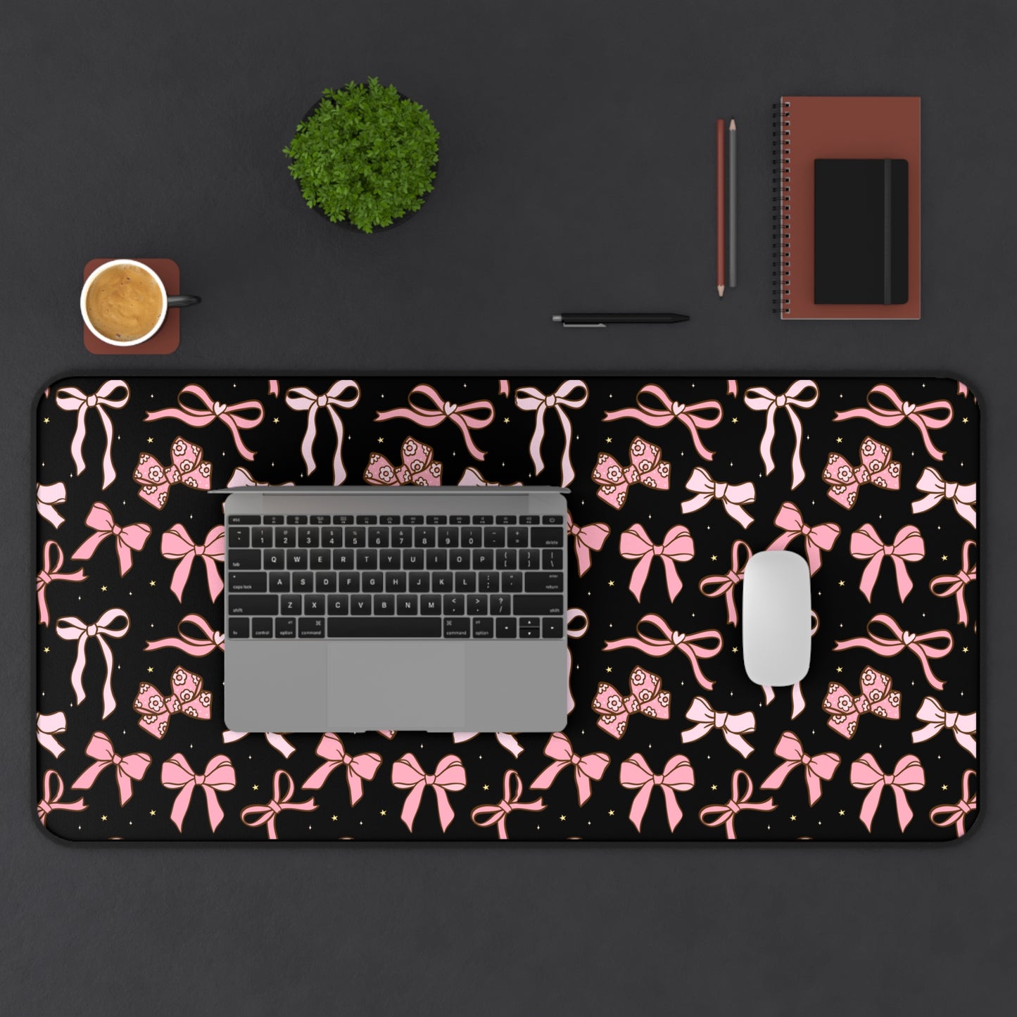 Chic Pink Bow Desk Mat - Stylish Home Office Accessory