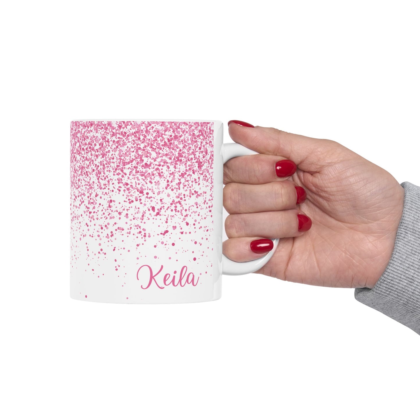 Cute Personalized Pink Glitter Coffee Mug (11oz)