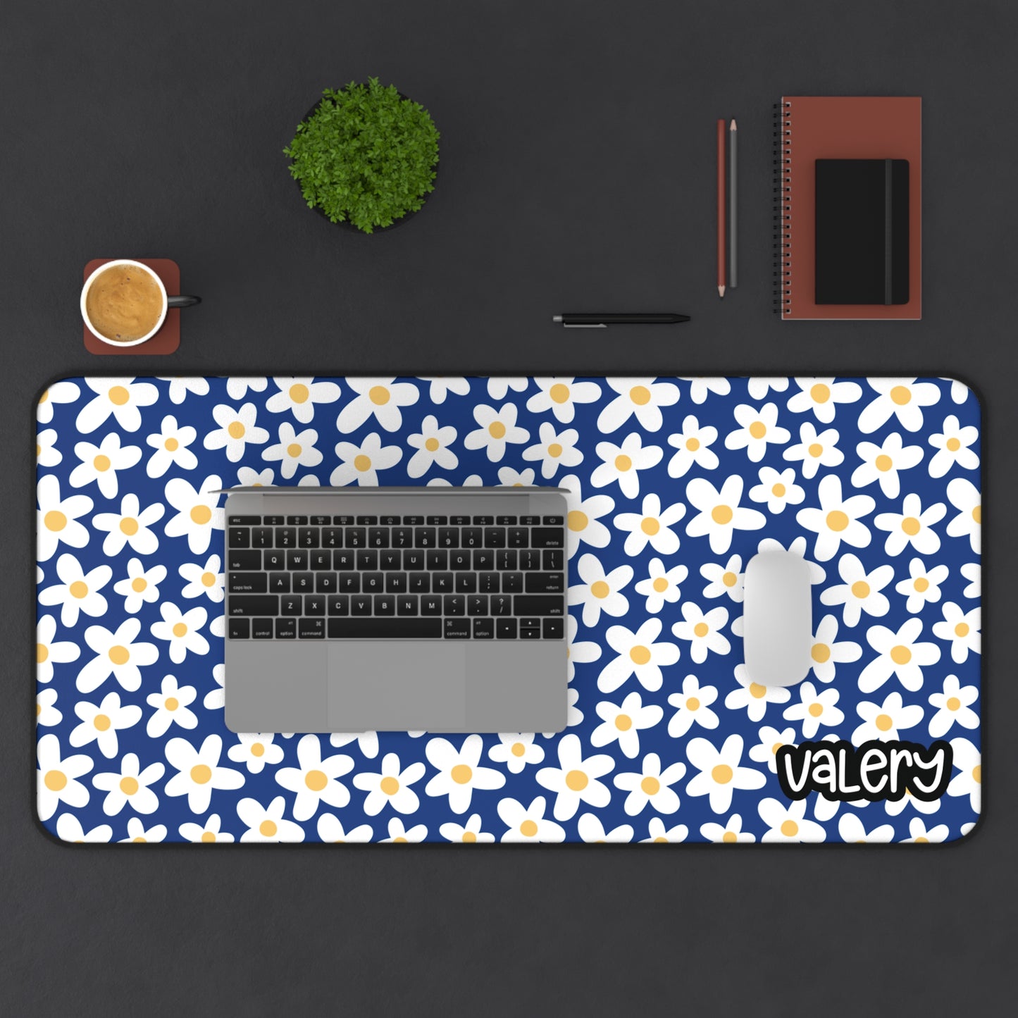 Personalized Cute Daisies Desk Mat Blue | Cute Desk Pad