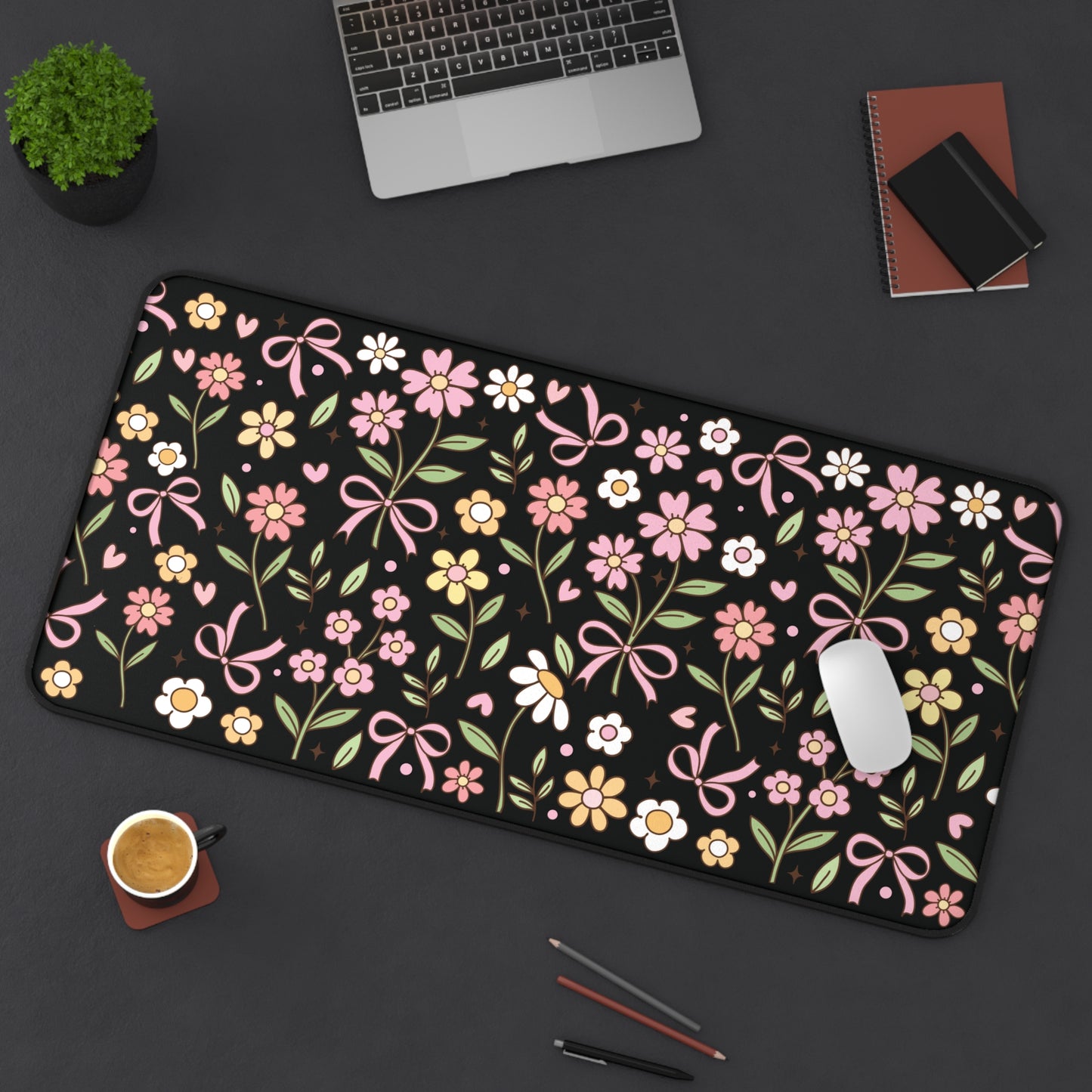 Spring Floral and Bows Desk Mat | Cute Desk Pad