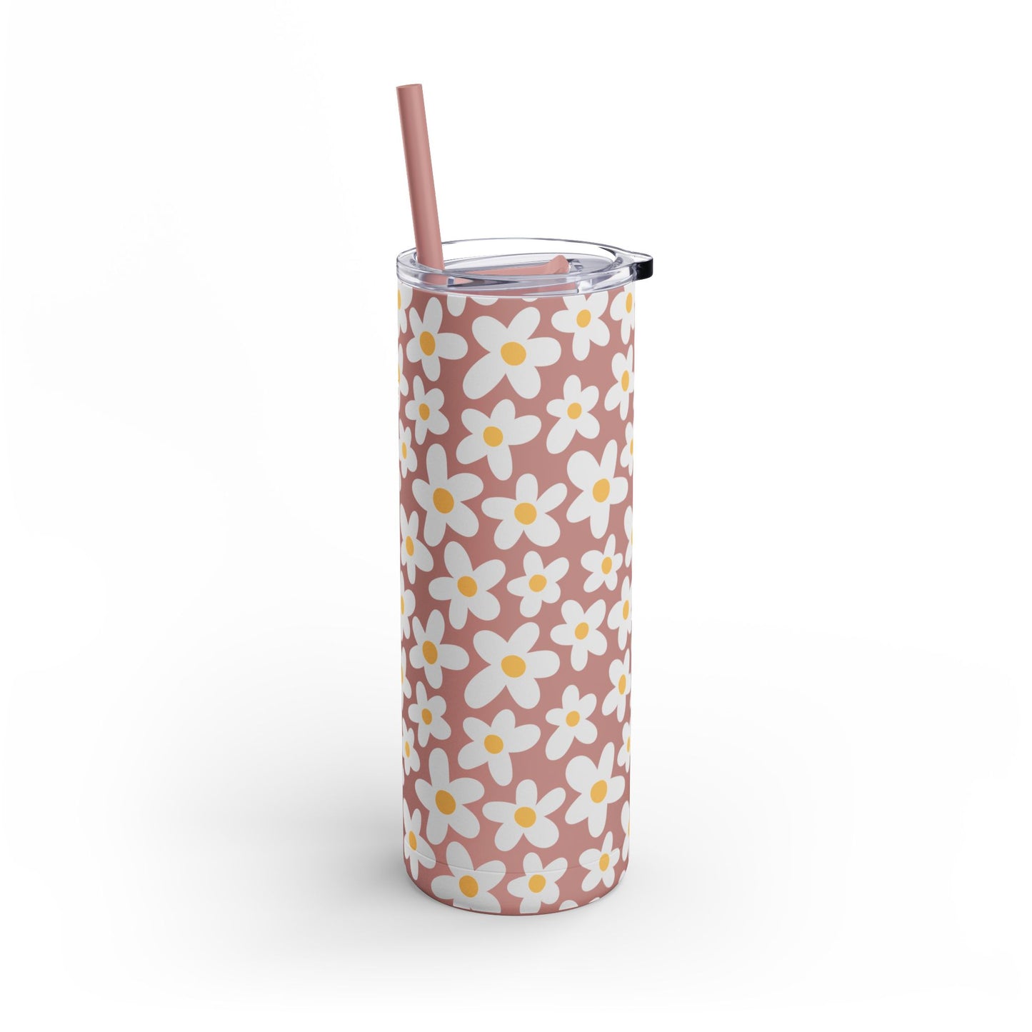 Daisy Pattern 20oz Skinny Matte Tumbler - Floral Insulated Travel Cup with Straw