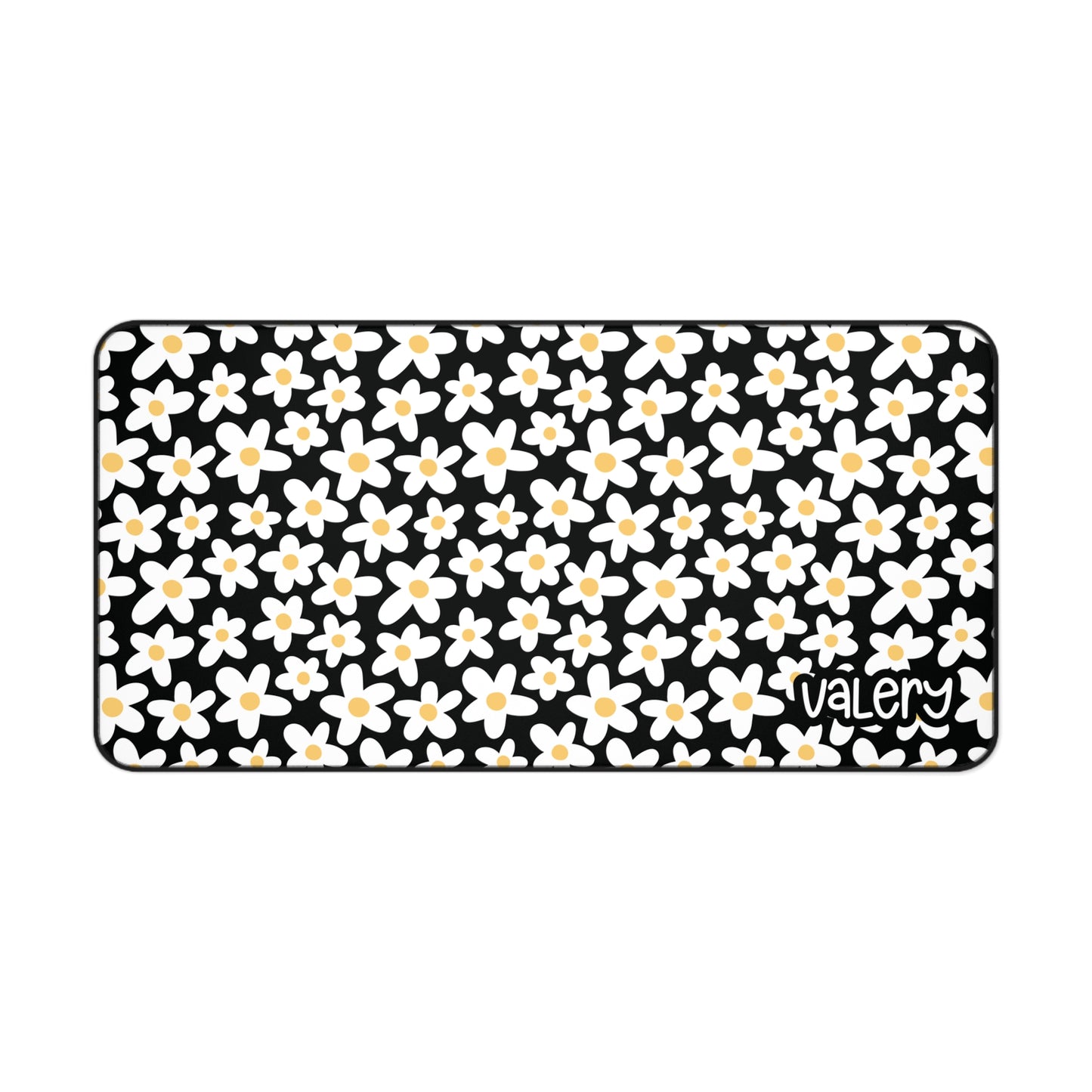 Personalized Daisies Floral Desk Mat Black | Cute Desk Pad