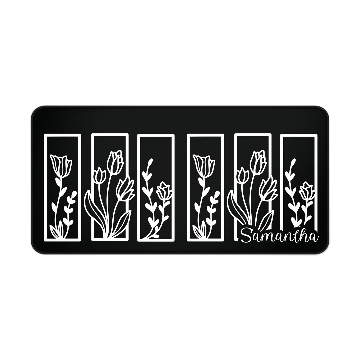 Personalized Black and White Floral Desk Mat | Cute Desk Pad