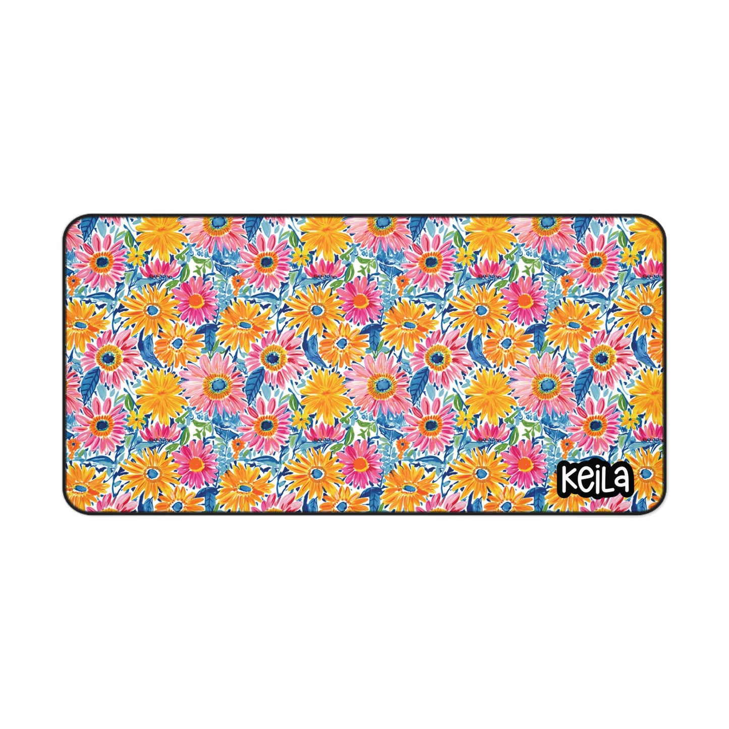 Personalized Cute Yellow Pink Blue Floral Desk Mat | Cute Desk Pads