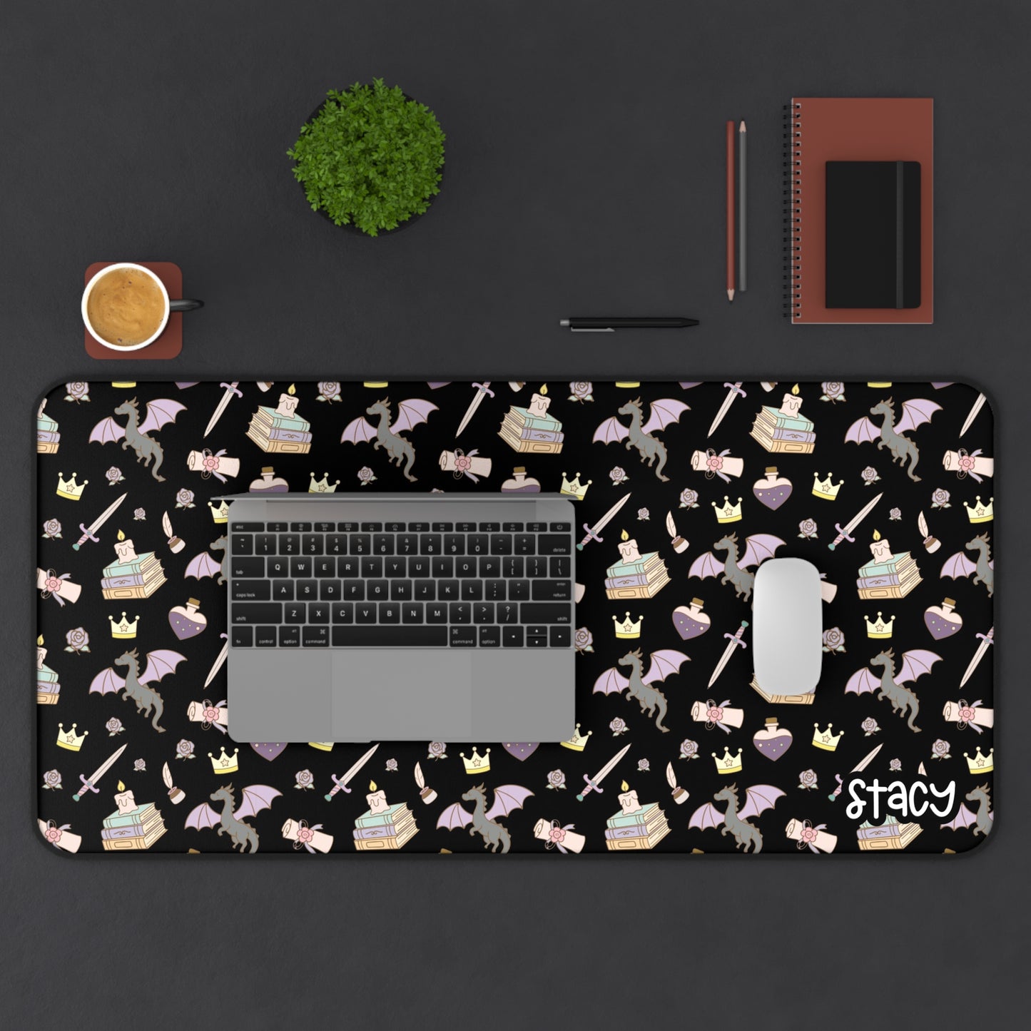 Fantasy Desk Mat, (black), Romantasy Desk Mat, Bookish Desk Mat, Bookish Mouse Pad