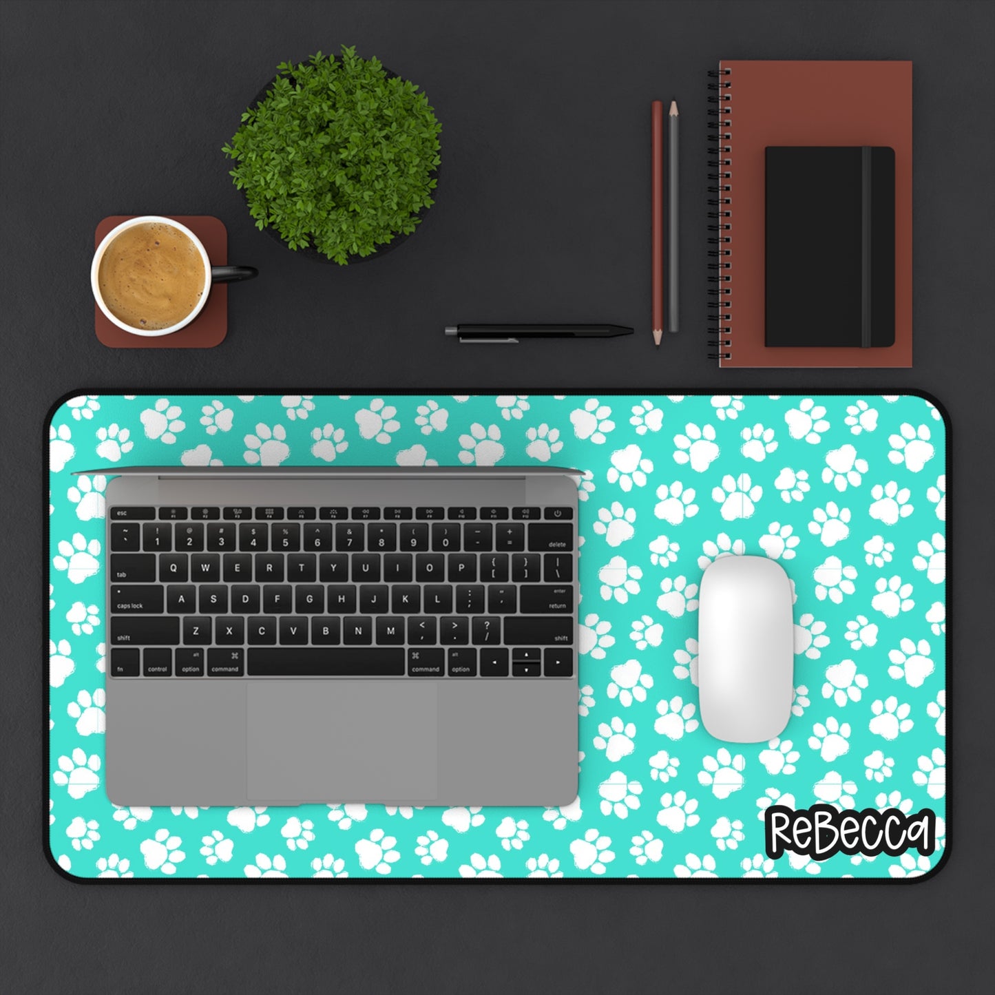 Cute Paw Print Desk Mat Turquoise , Dog Lover Desk Mat, Pet Lover’s Workspace Accessory, Dog Cat Home Office Decor, Gift for Animal Lovers, Blue Paw Print Mouse Pad