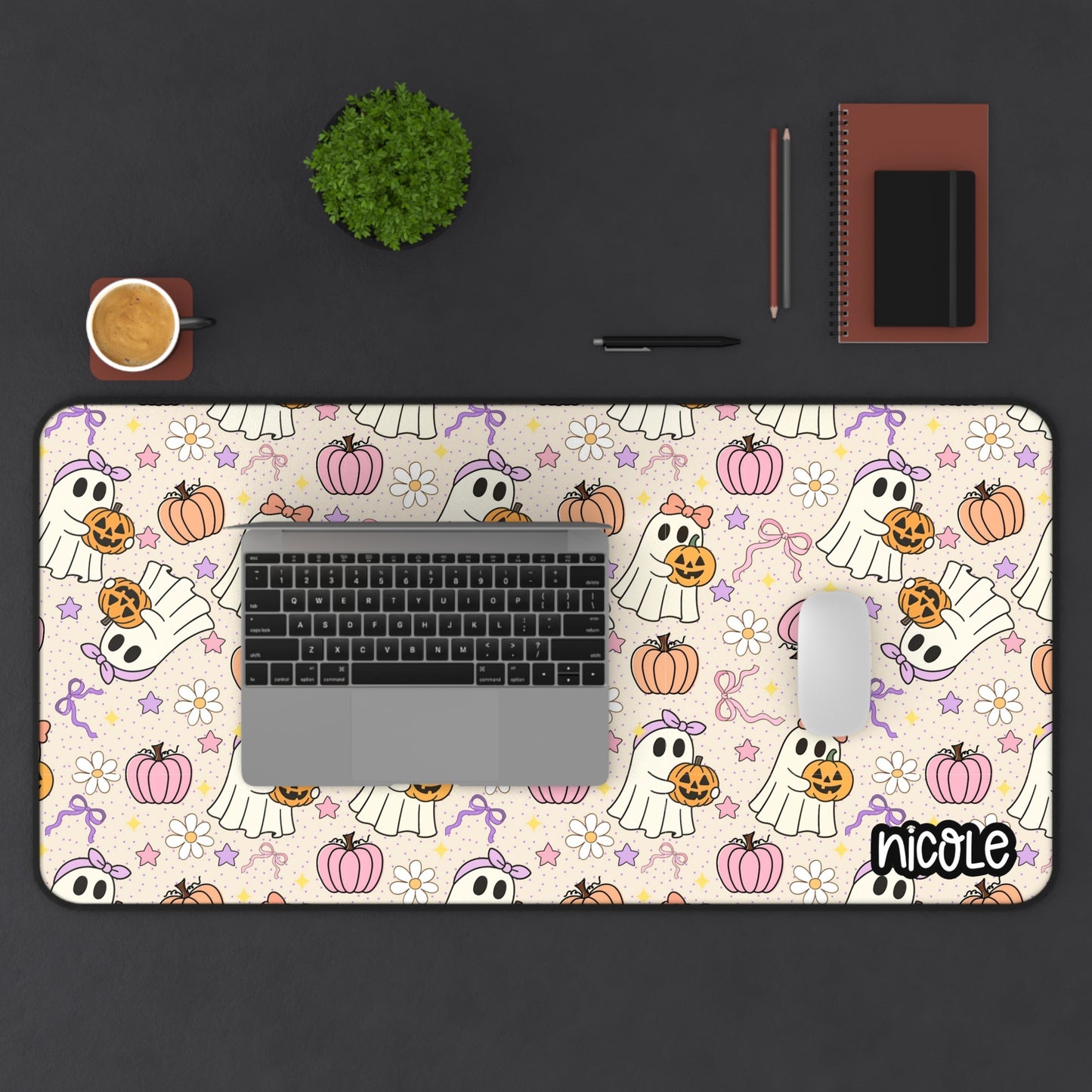 Cute Ghosts & Pumpkins Desk Mat, Halloween Desk Decor, Personalized Mouse Pad, Home Office Accessory, Seasonal Desk Mat