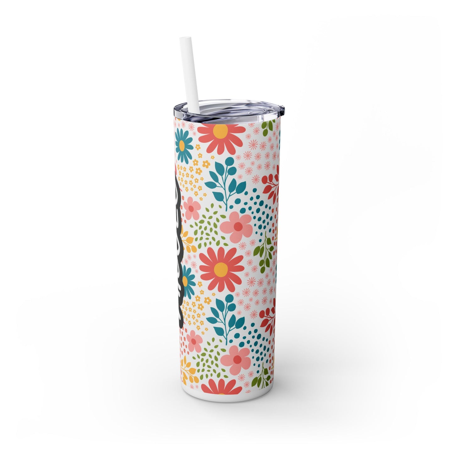 Personalized Floral Skinny Tumbler with Straw, 20oz