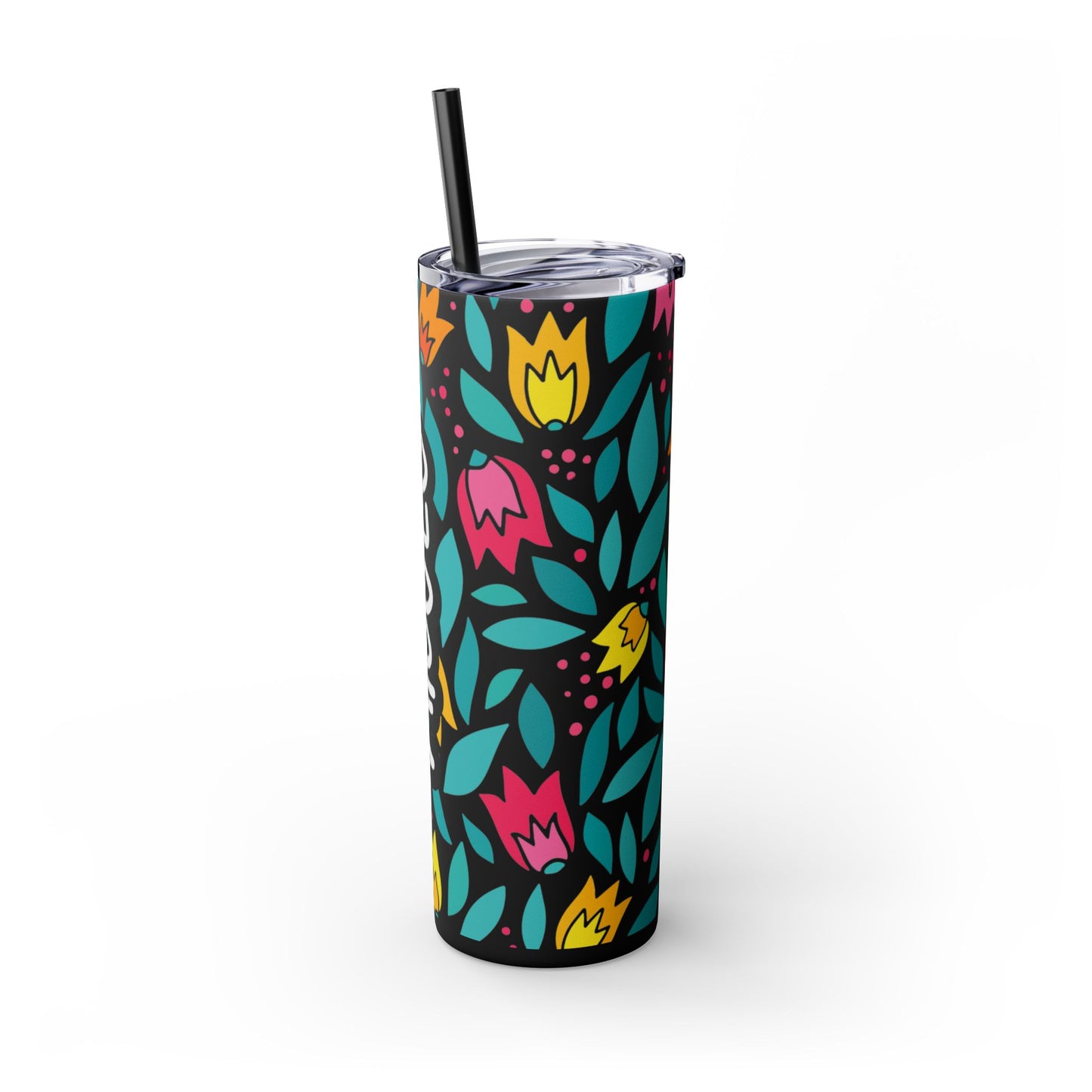 Personalized Floral Skinny Tumbler with Straw, 20oz