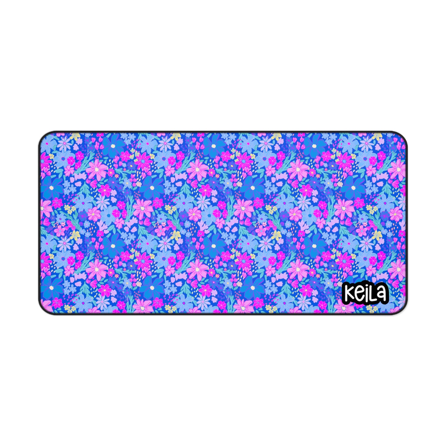 Personalized Cute Vibrant Color Floral Desk Mat Blue & Pink| Cute Desk Pads