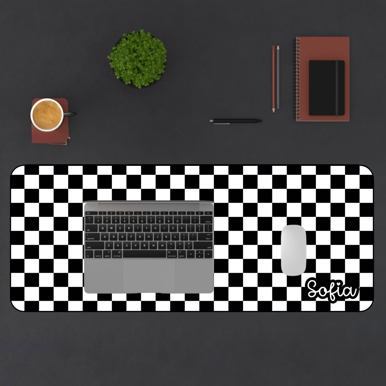 Personalized Checkerboard Desk Mat for Stylish Workspaces, Gaming, Home Office, Gift for Students, Custom Name
