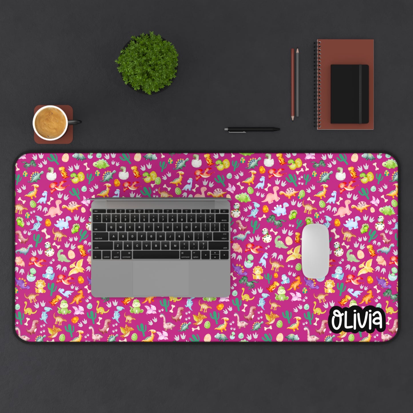 Colorful Dino Desk Mat - Pink Teacher Desk Mat - Brighten Your Workspace, Perfect for Home & Office
