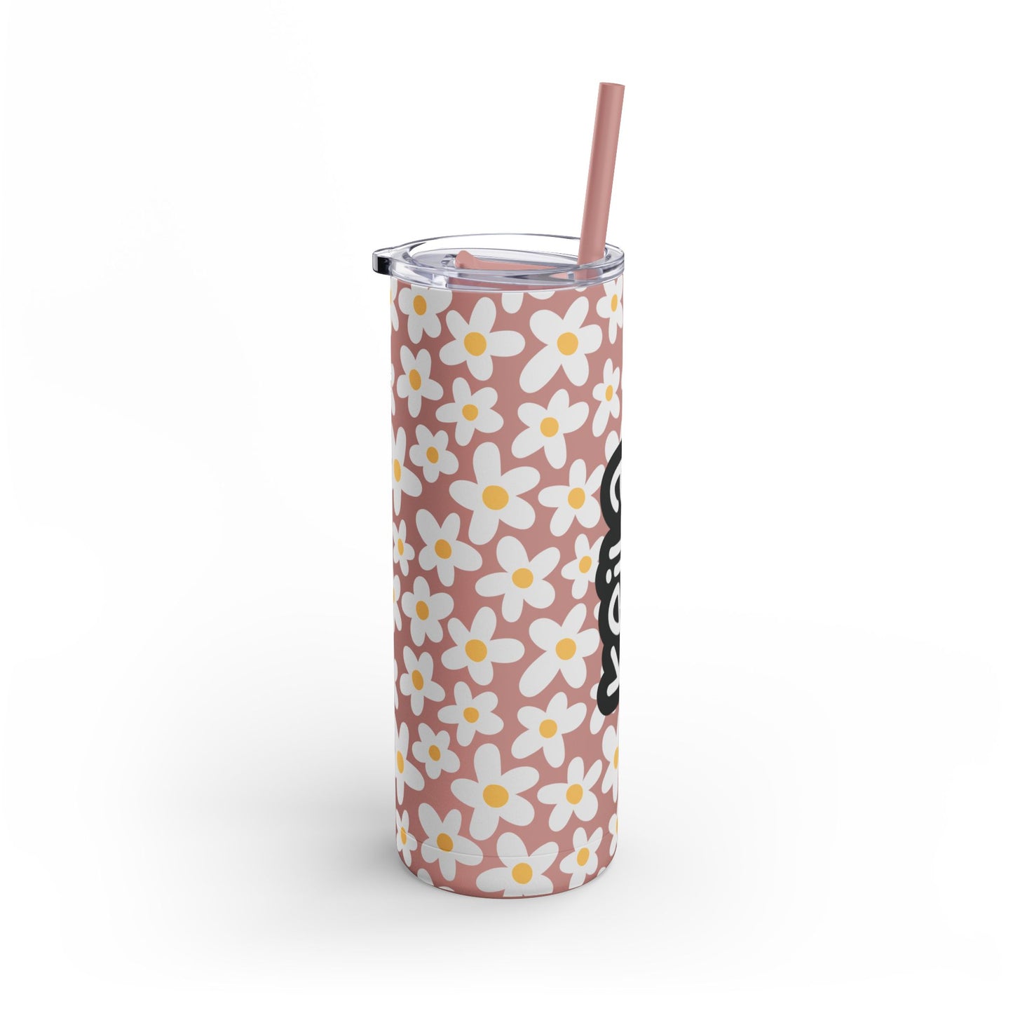 Personalized Retro Flowers Skinny Matte Tumbler, 20oz