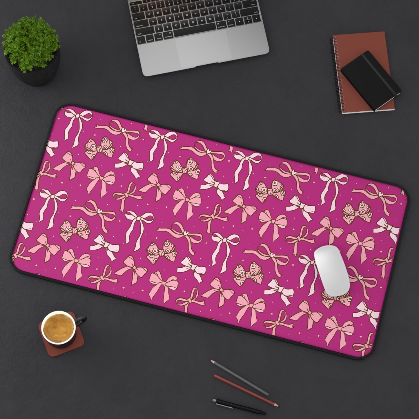 Chic Pink Bow Desk Mat - Stylish Home Office Accessory