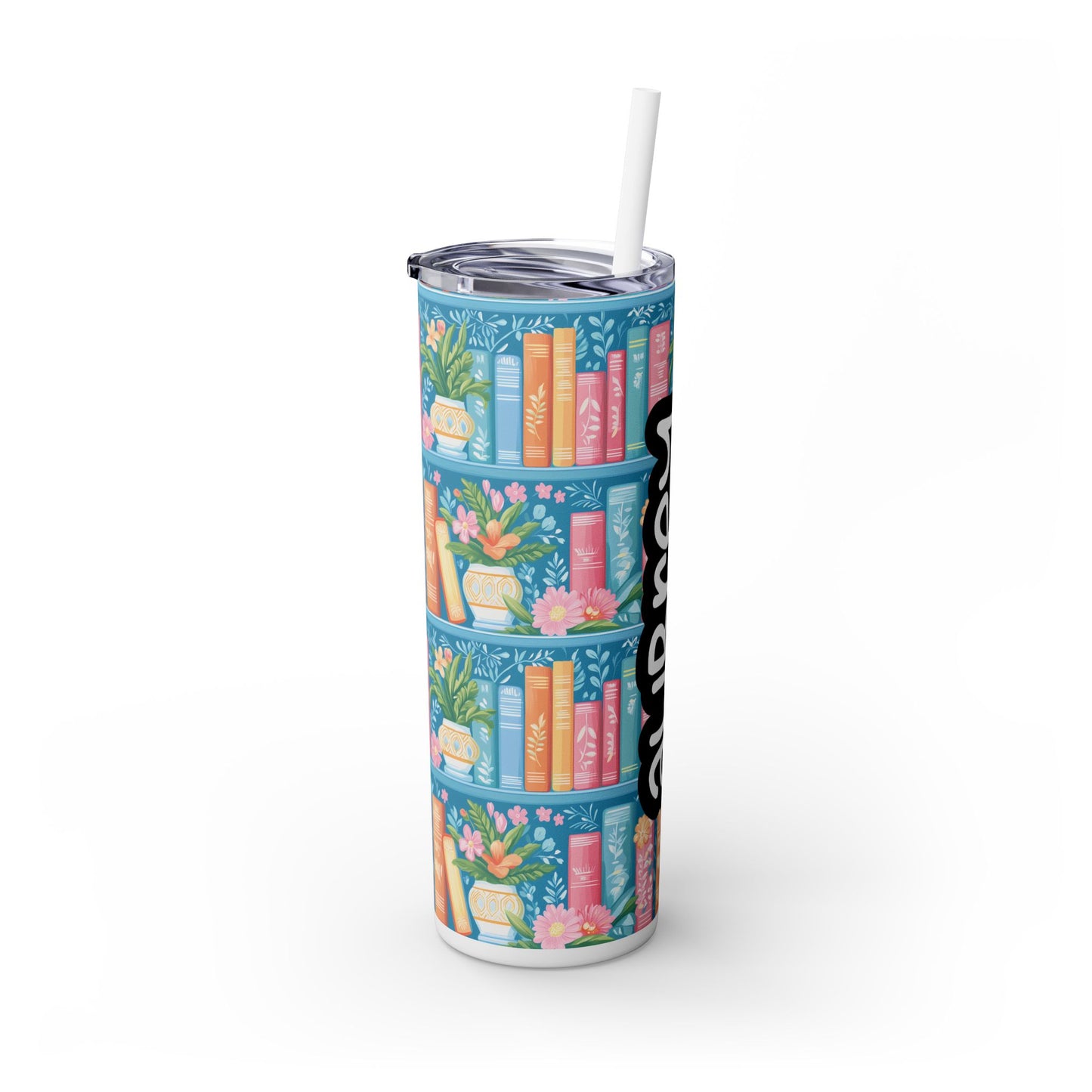 Personalized Bookish Skinny Tumbler with Straw, 20oz