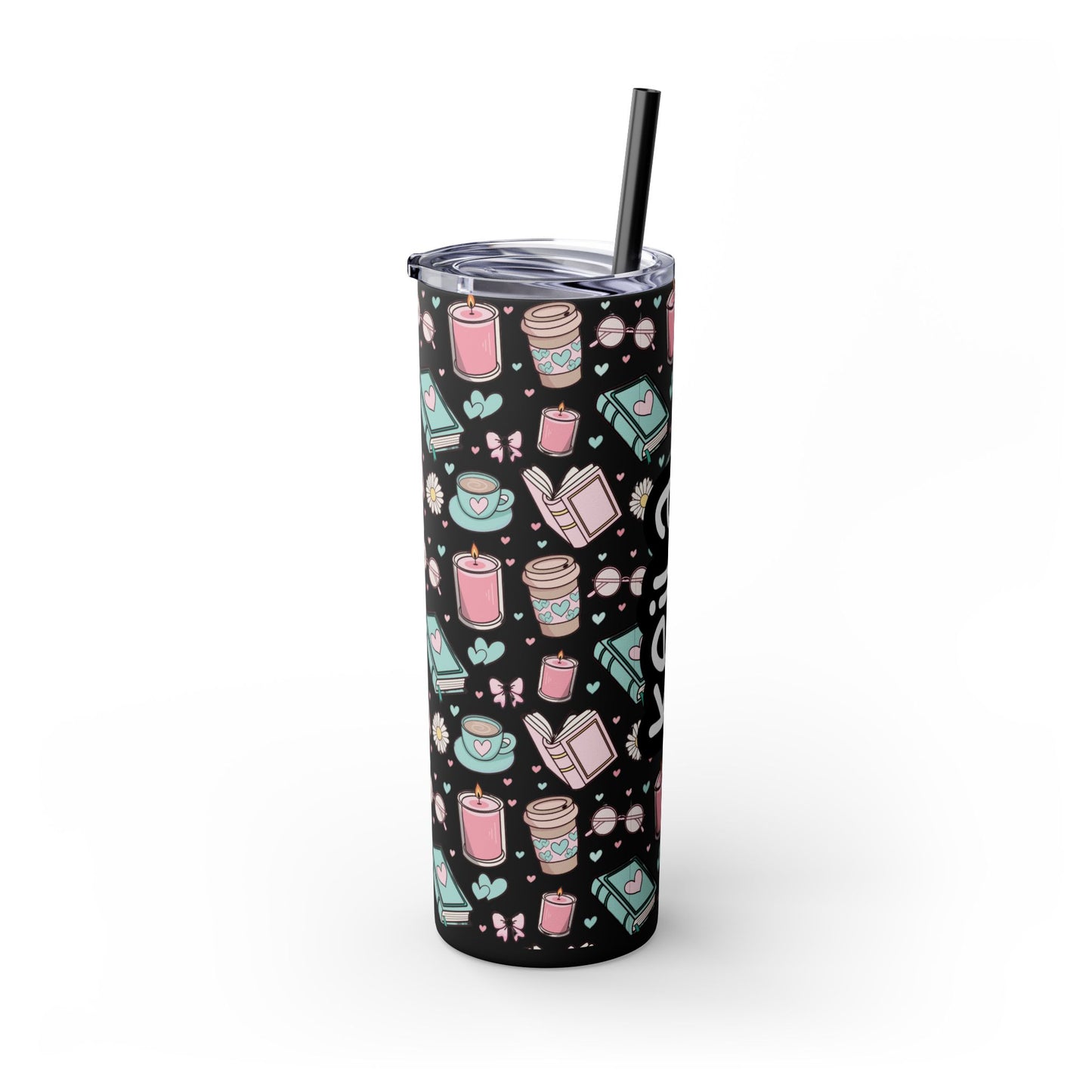 Personalized Girly Skinny Tumbler with Straw, 20oz