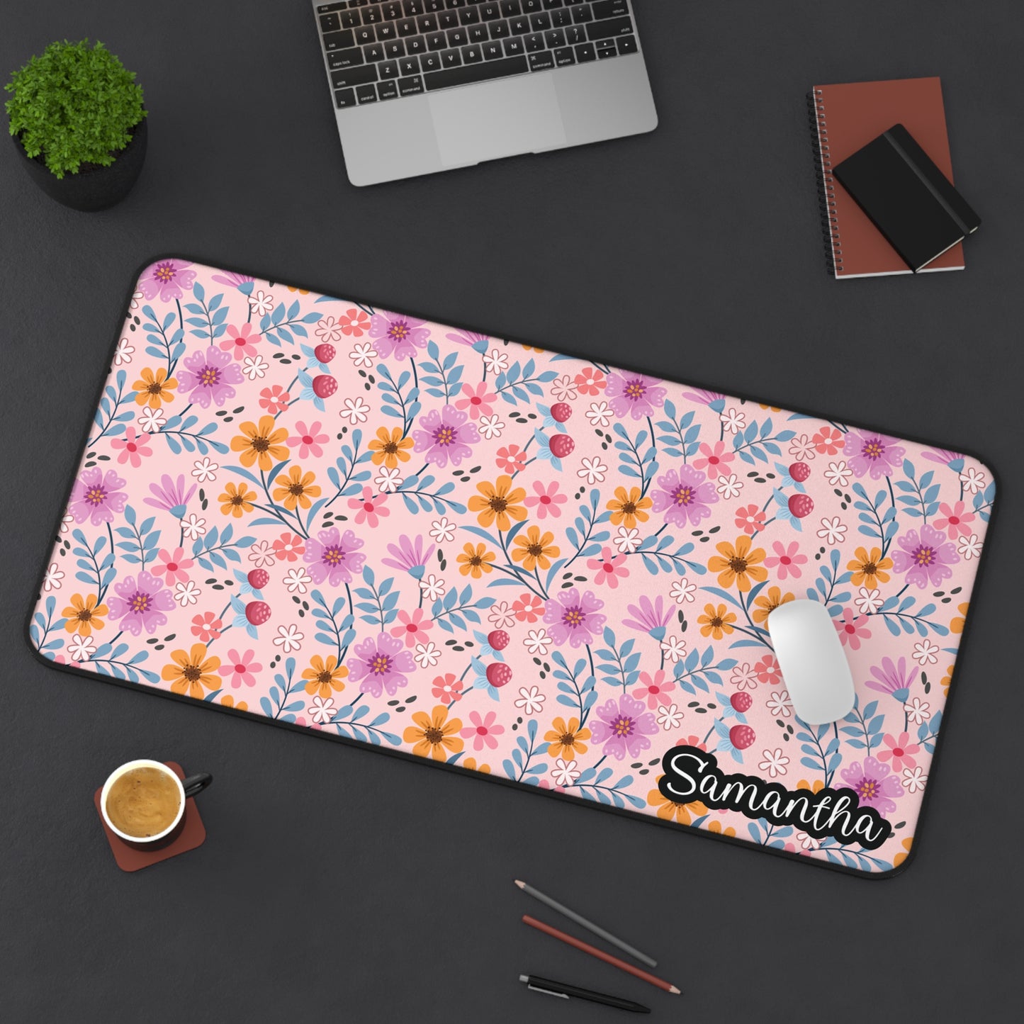 Personalized Pink Floral Desk Mat | Cute Desk Pad