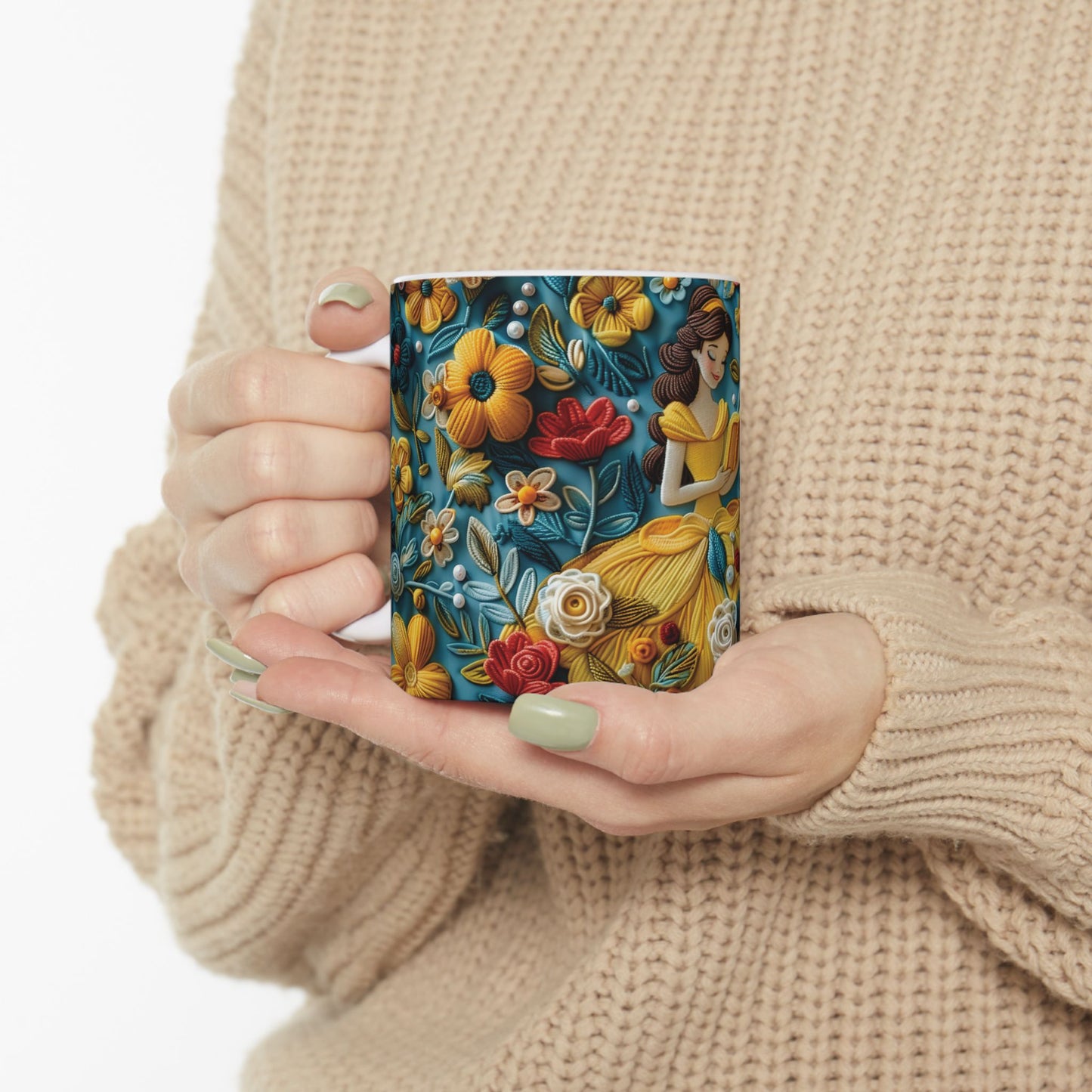 Cute Disney Princess Coffee Mug (11oz) | Princess Belle Reading Coffee Mug