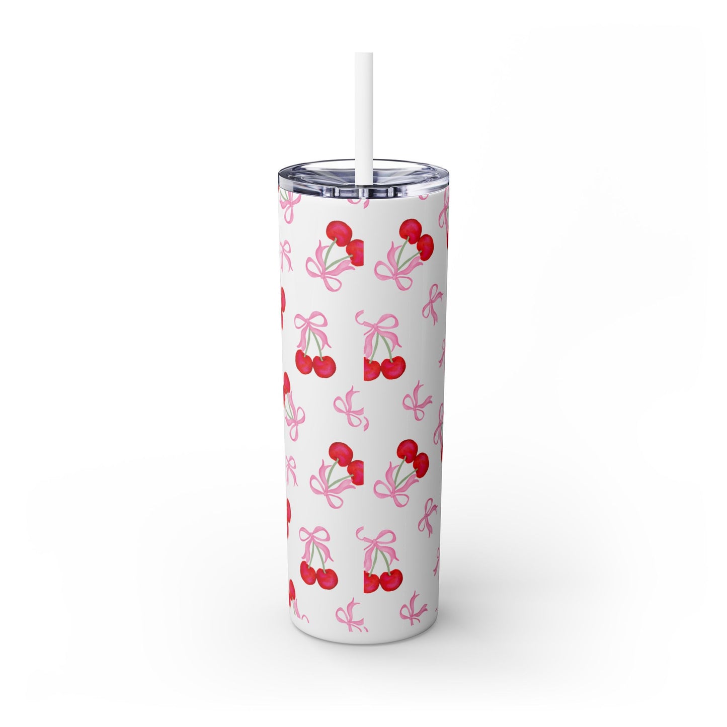 Personalized Coquette Cherry Skinny Tumbler with Straw, 20oz