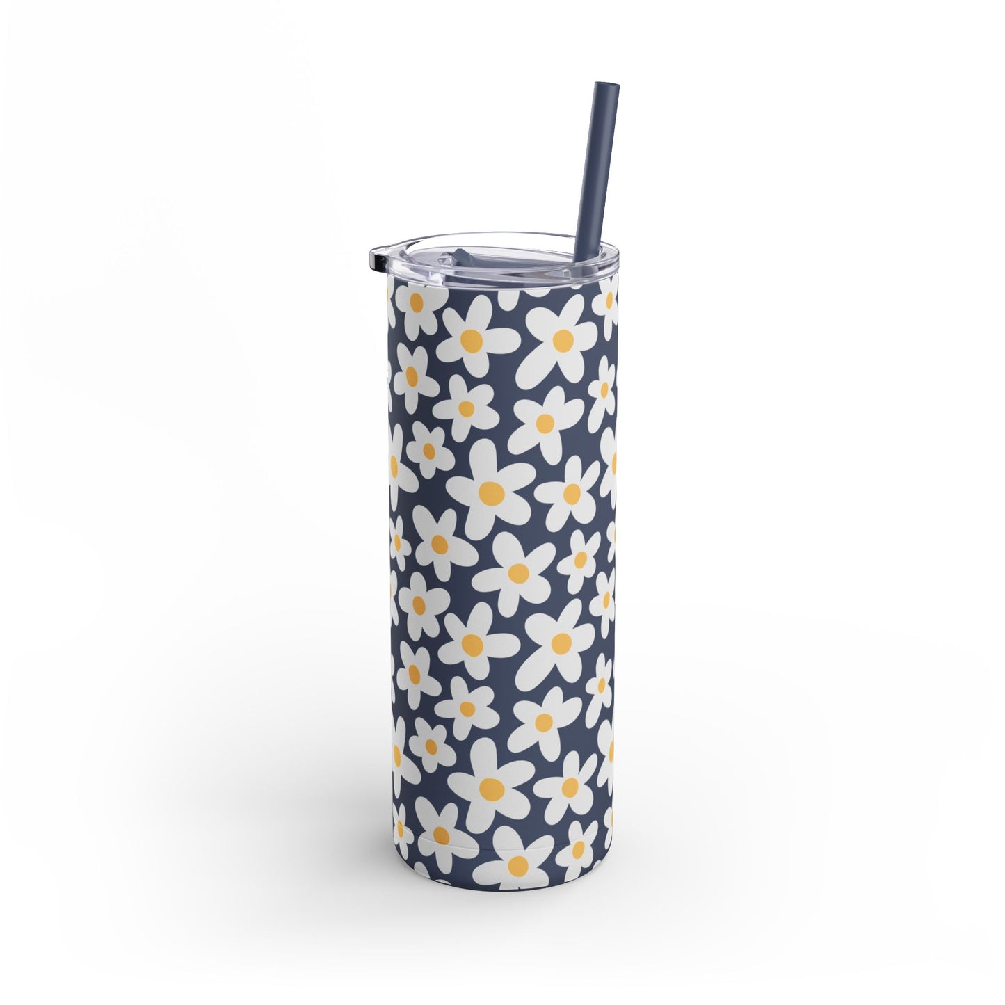 Daisy Pattern 20oz Skinny Matte Tumbler - Floral Insulated Travel Cup with Straw