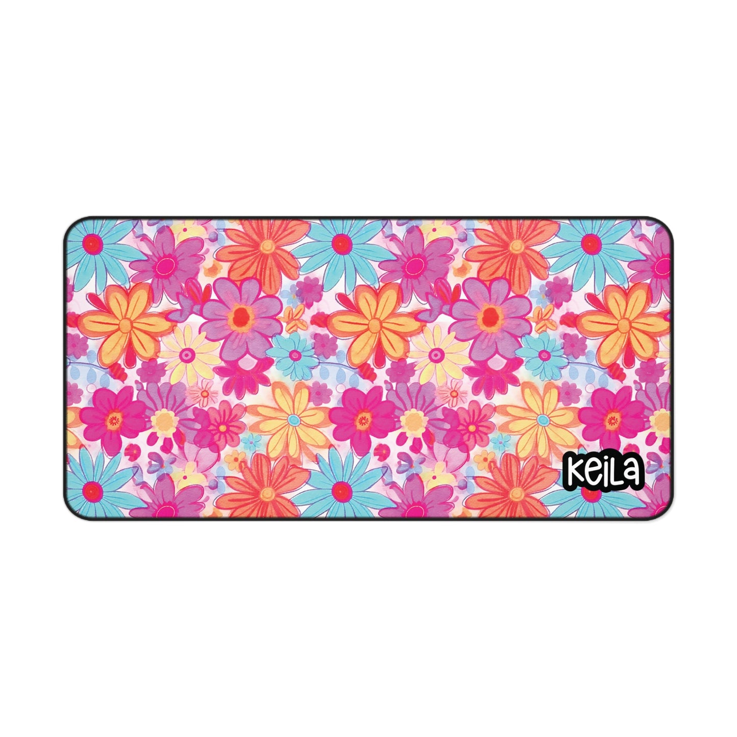 Personalized Vibrant Neon Color Daisies Desk Mat | Cute Desk Pads
