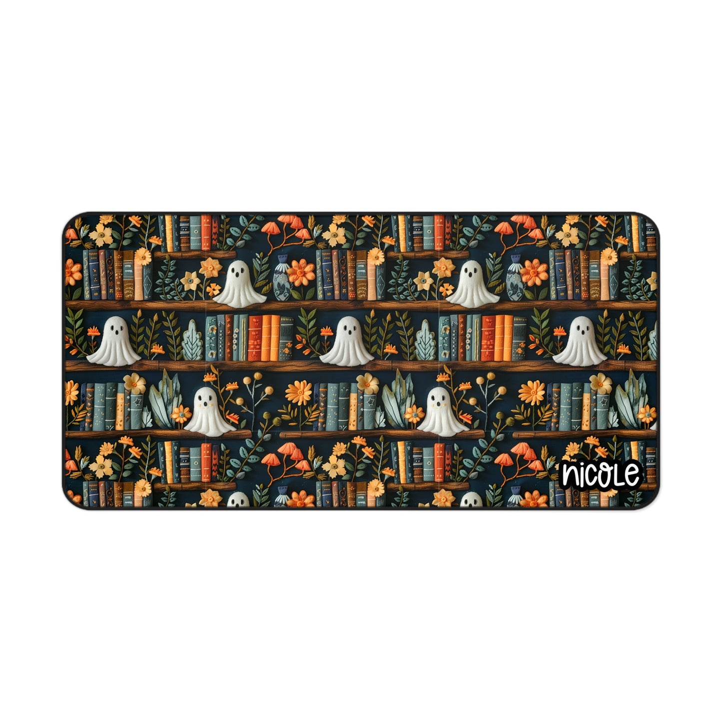 Bookish Spooky Ghost Desk Mat - Halloween Decor, Home Office, Gamer Gift, Unique Desk Accessory, Personalized Mat