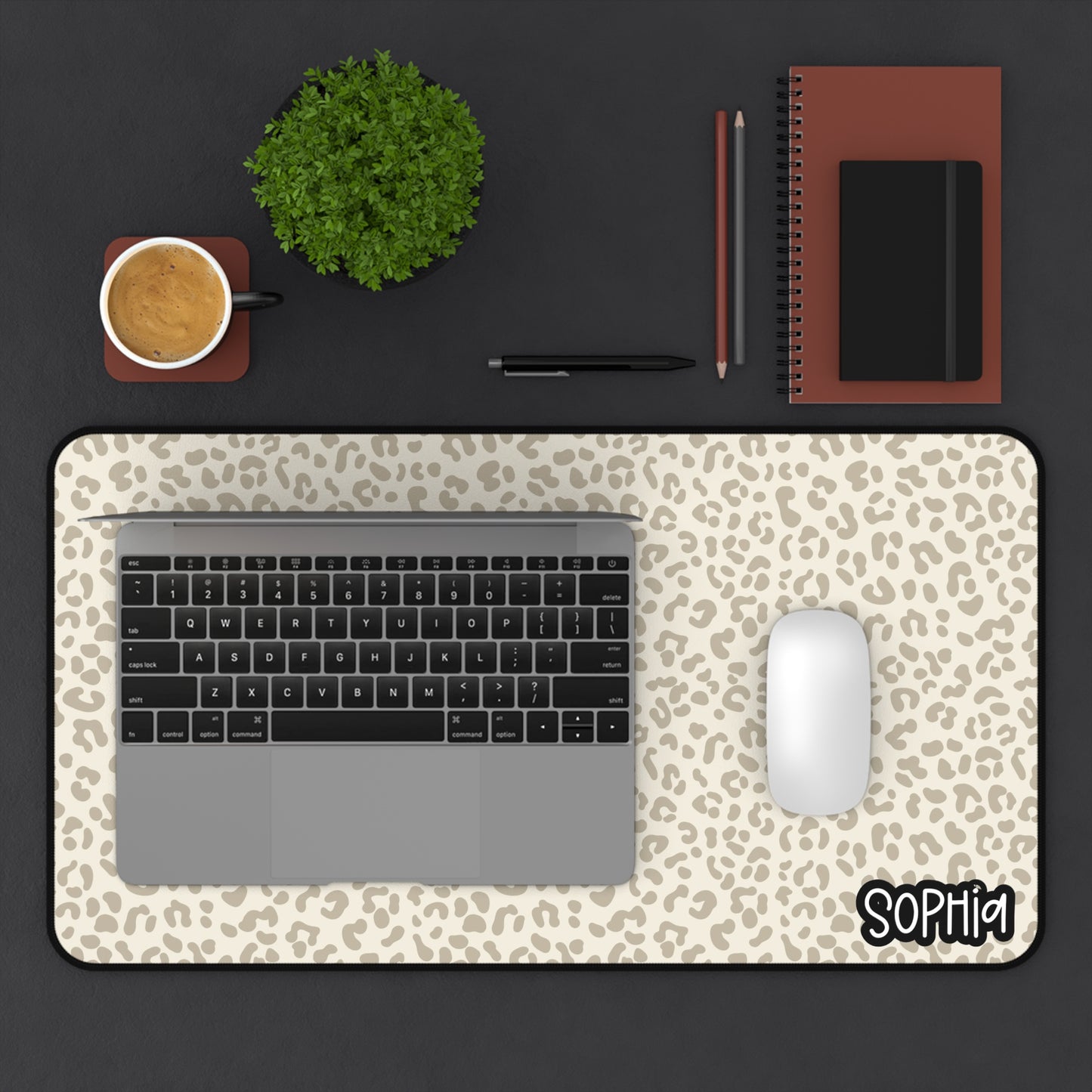 Beige Leopard Print Desk Mat