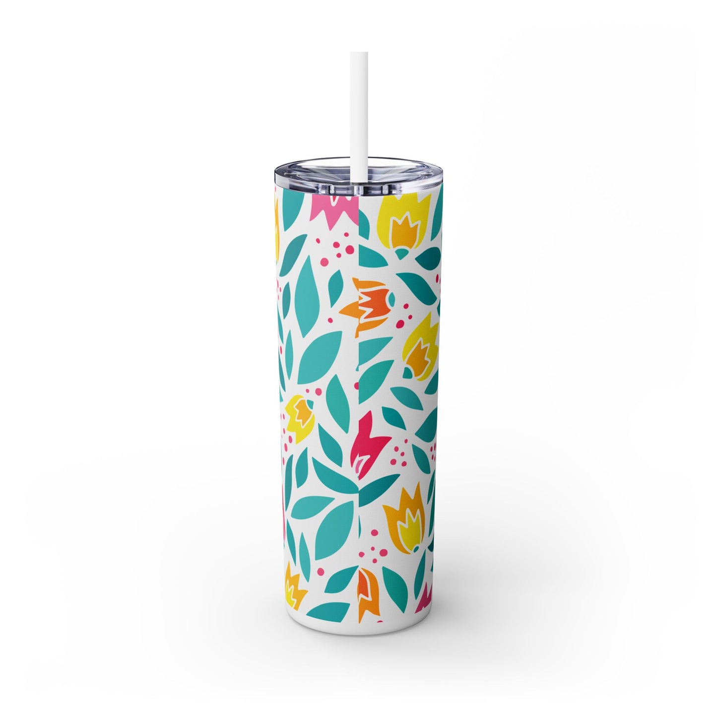 Personalized Floral Skinny Tumbler with Straw, 20oz
