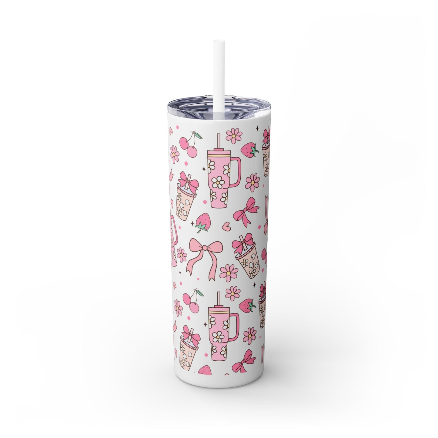 Tumbler Cup Coquette Bookish Girlie Pink Bows 20oz - White