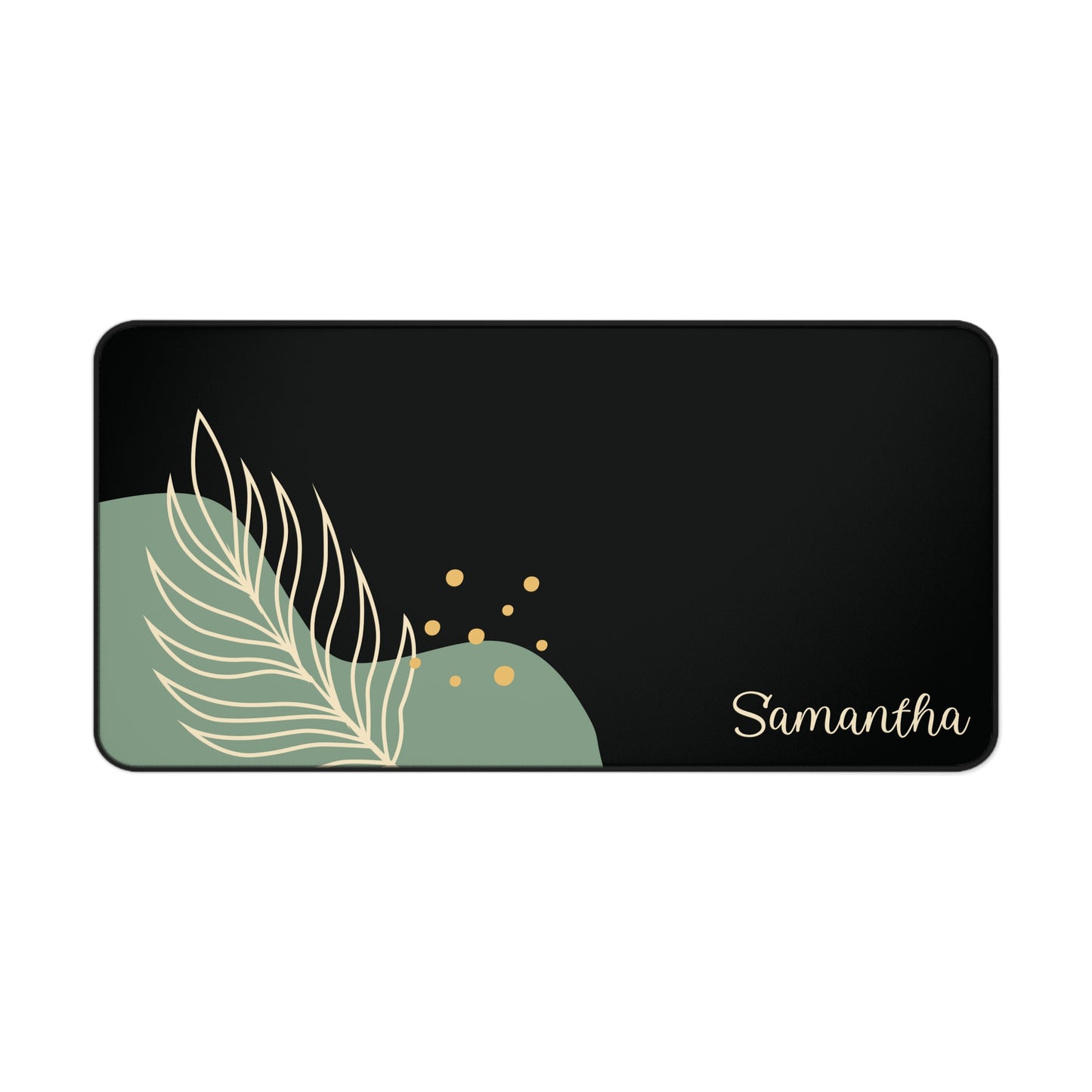 Personalized Boho Golden Leaf Black Desk Mat | Cute Desk Pad