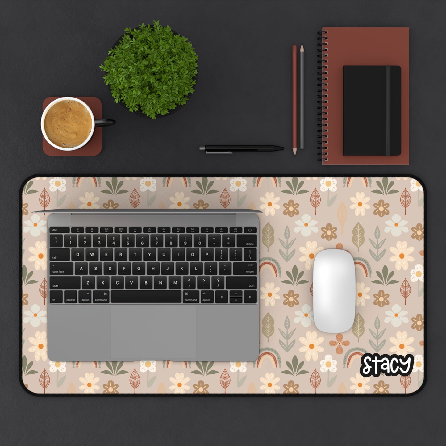 Boho Chic Desk Mat, Boho Daisy Desk Mat, Floral Desk Mat with Personalization | Boho Office Decor, Gamer Mouse Pad, Unique Gift, Workspace Accessories, Custom Desk Pad