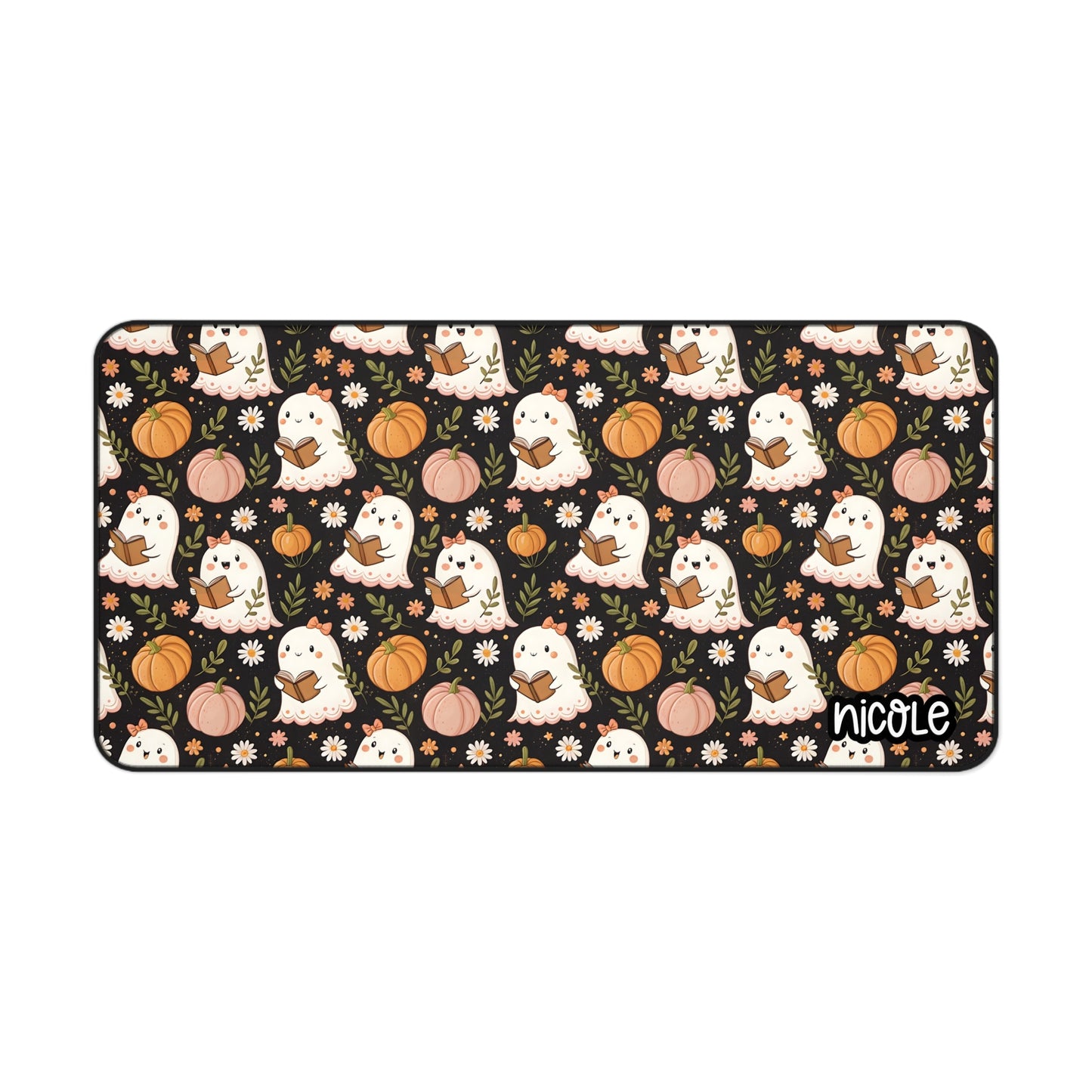 Cute Bookish Ghosty Themed Desk Mat, Cute Halloween Desk Mat with Adorable Ghosts and Pumpkins, Personalized Office Decor, Gamer Gift, Seasonal Home Office Accessory, Fall Vibes