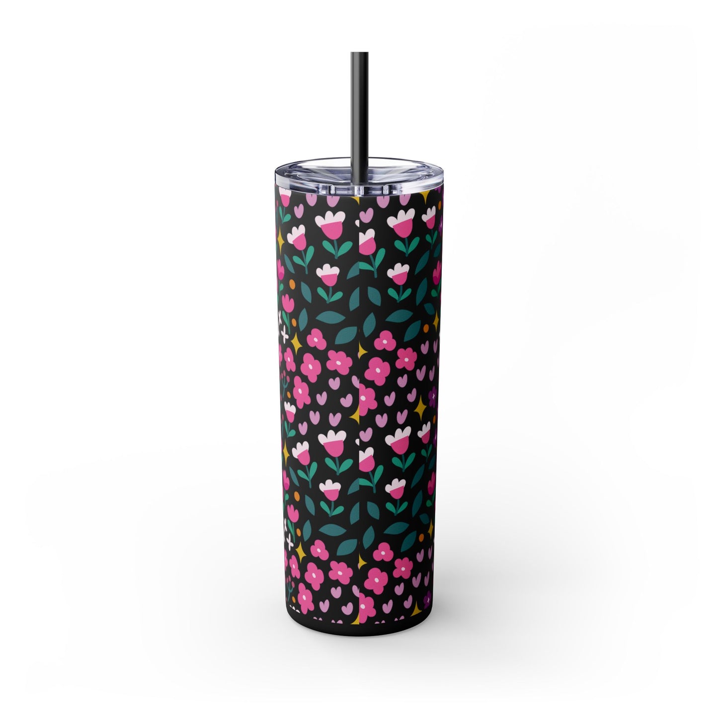 Personalized Floral Skinny Tumbler with Straw, 20oz