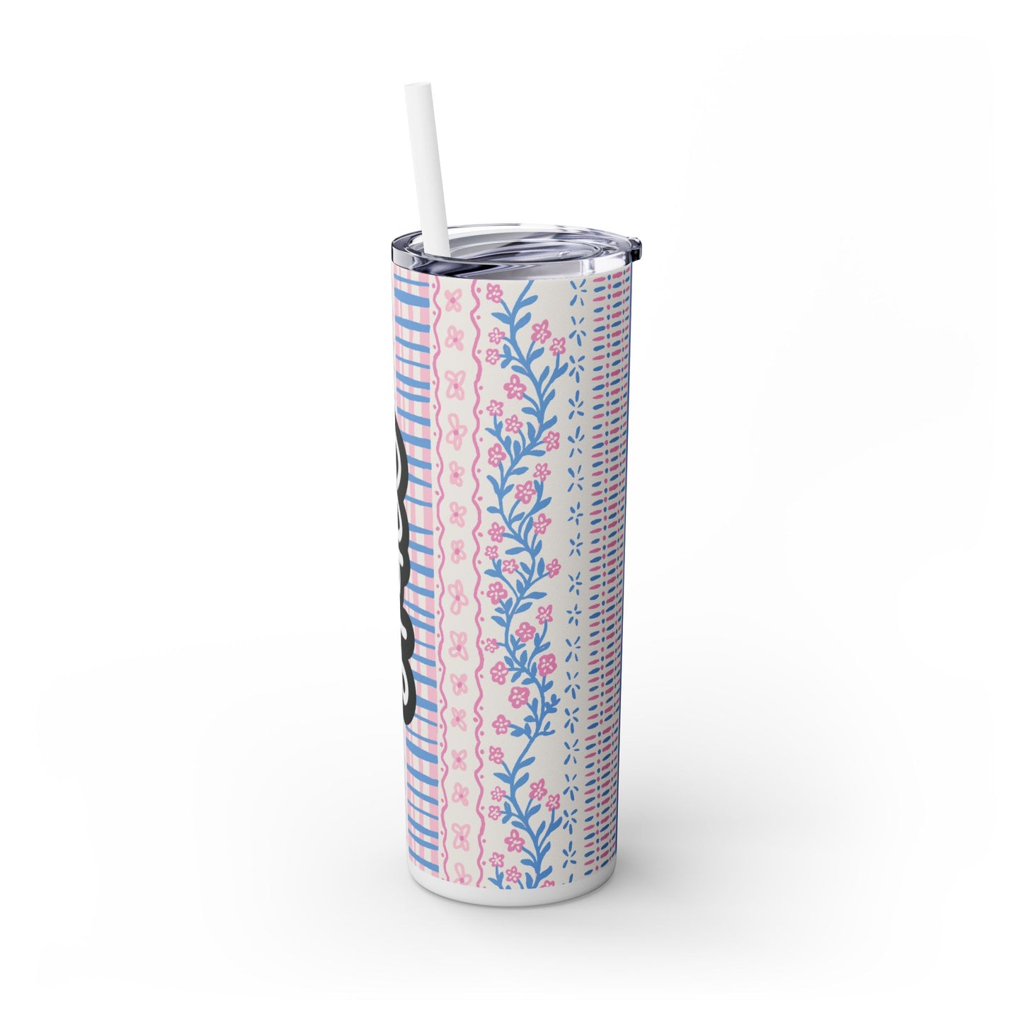 Personalized Floral Skinny Tumbler with Straw, 20oz