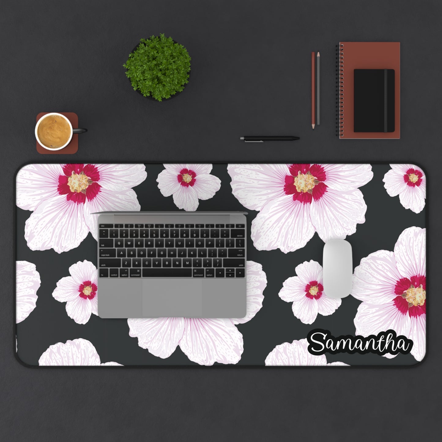 Personalized Hibiscus Flower Desk Mat | Cute Desk Pad
