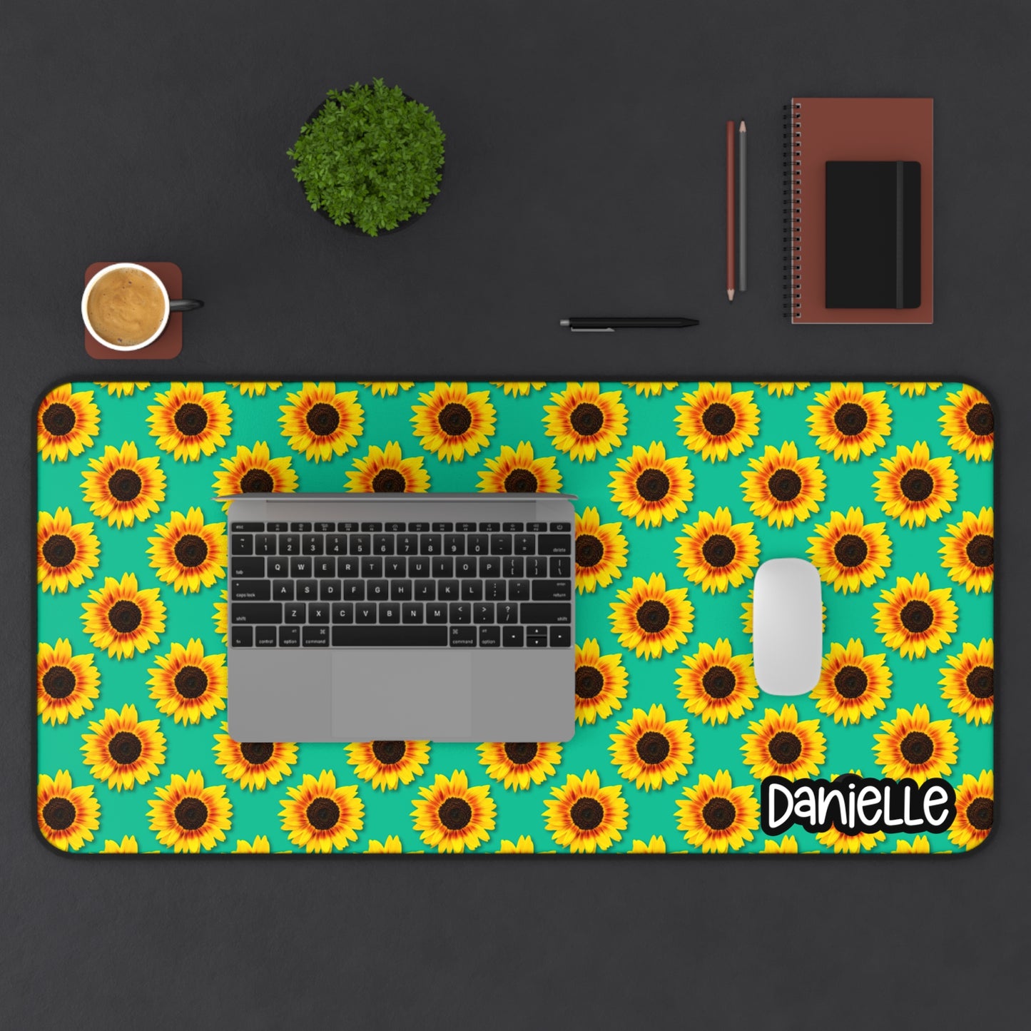 Sunflower Personalized Desk Mat Green - Floral Office Decor