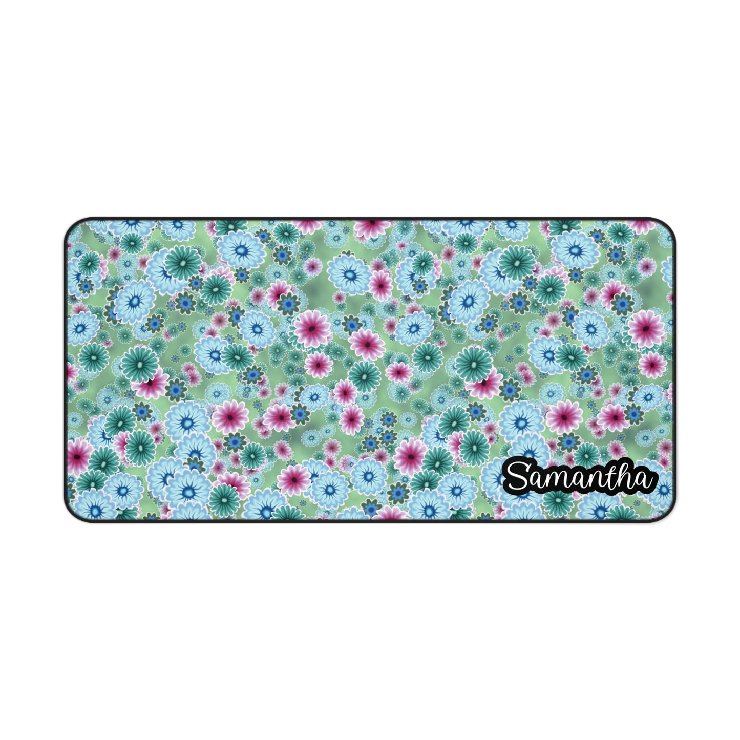 Personalized Teal Flowers Desk Mat | Cute Desk Pad