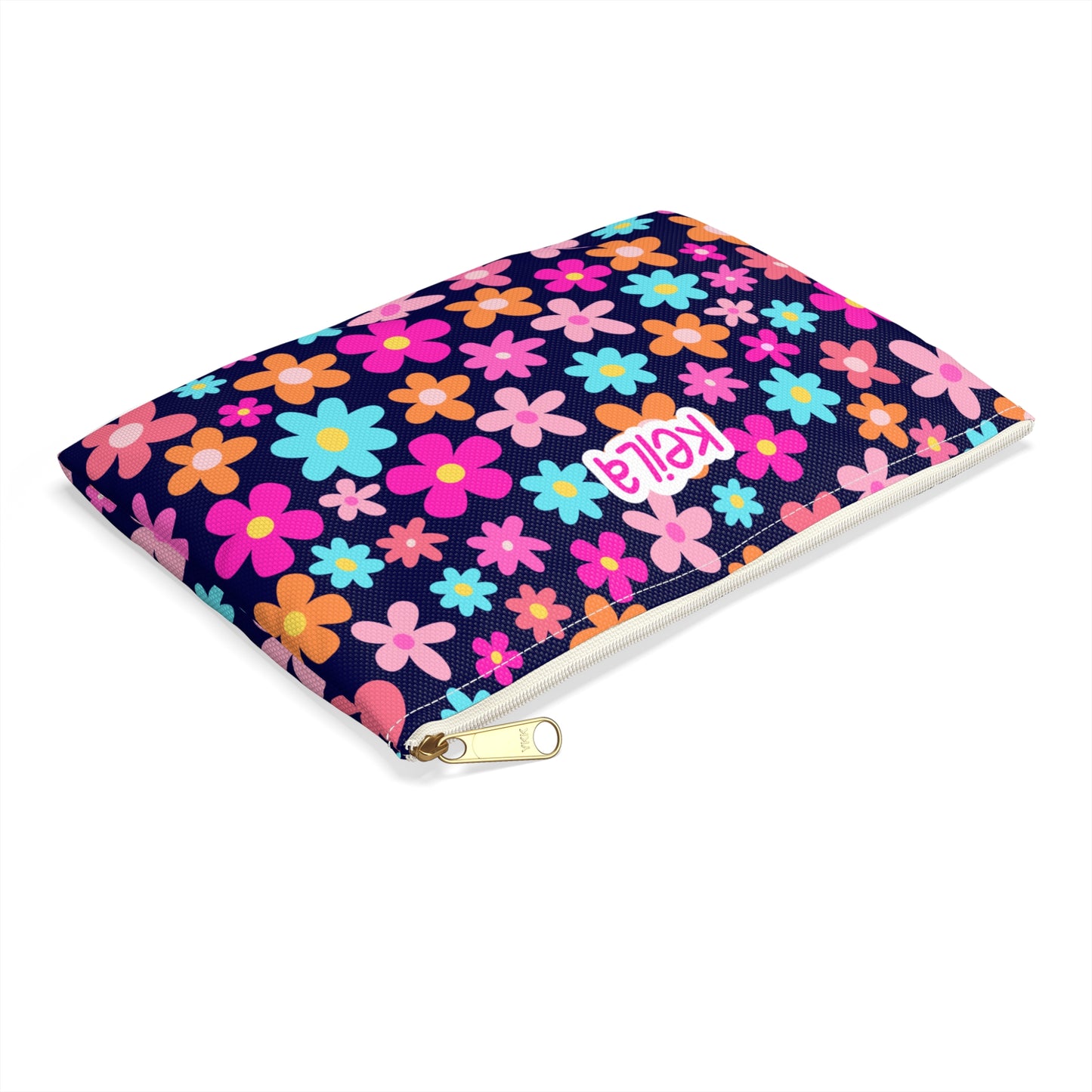 Colorful Retro Floral Design Pencase / Accesory Bag - Navy Blue
