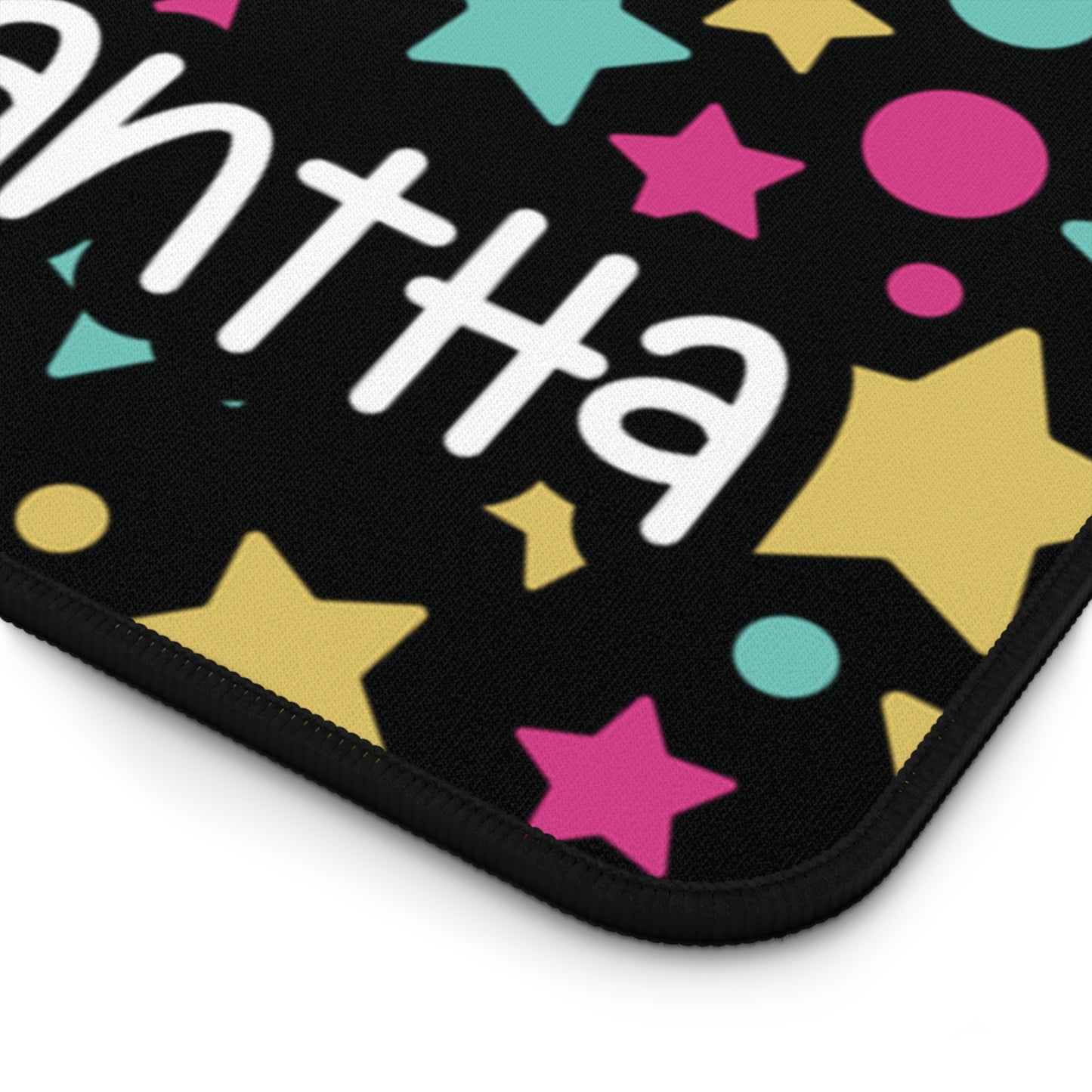 Personalized Colorful Stars Desk Mat Black | Cute Desk Pad