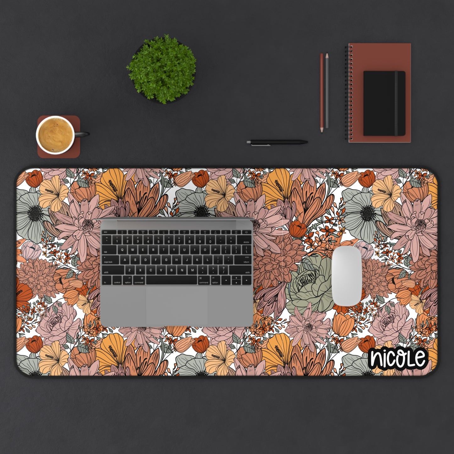 Cozy Autumn Floral Desk Mat, Personalized Desk Pad, Office Decor, Gift for Her, Home Office Accessory, Custom Desk Mat