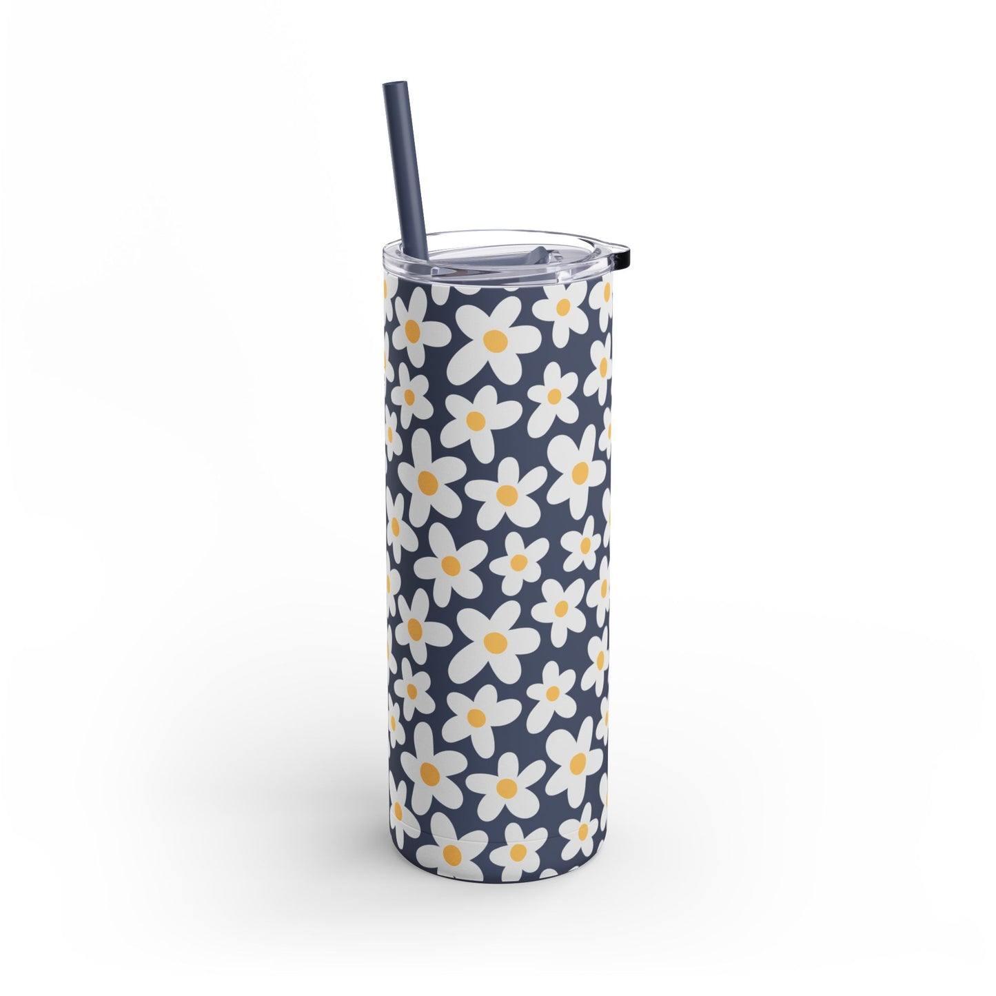 Daisy Pattern 20oz Skinny Matte Tumbler - Floral Insulated Travel Cup with Straw