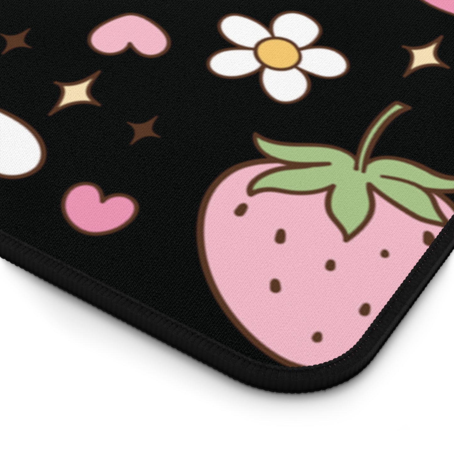 Spring Flowers and Strawberries Desk Mat | Cute Desk Pad