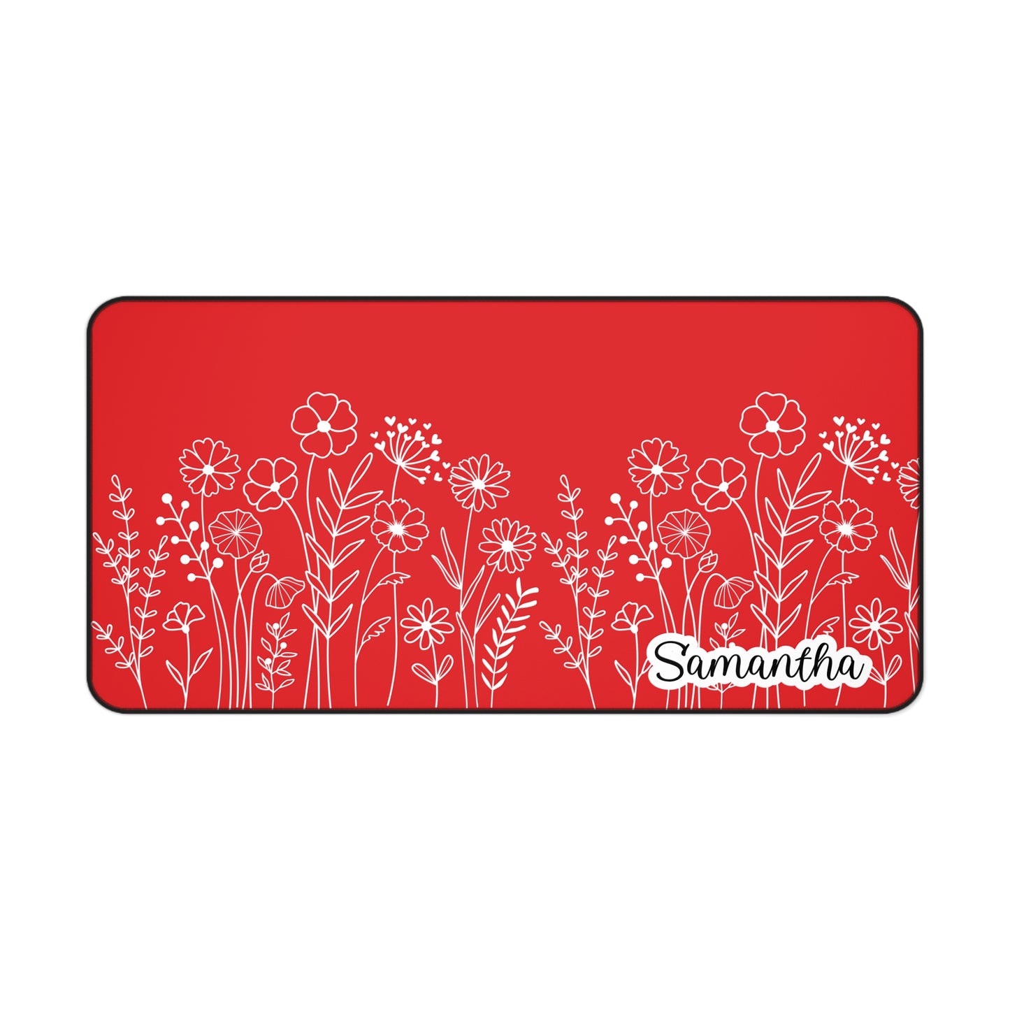 Minimalist Flower Field Personalized Desk Mat Red | Personalized Desk Mat | Cute Desk Pad