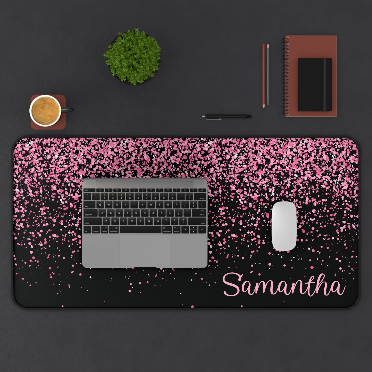 Personalized Pink Glitter Sparkle Desk Mat | Cute Desk Pad