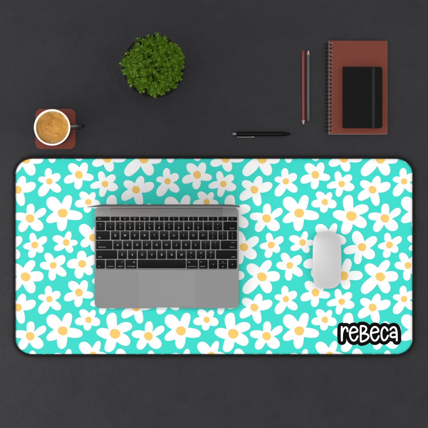 Daisies Desk Mat Teal, Floral Print Desk Mat , Stylish Office Decor, Personalized Work Space Gift, Bright Home Office Accessory, Computer Mouse Pad